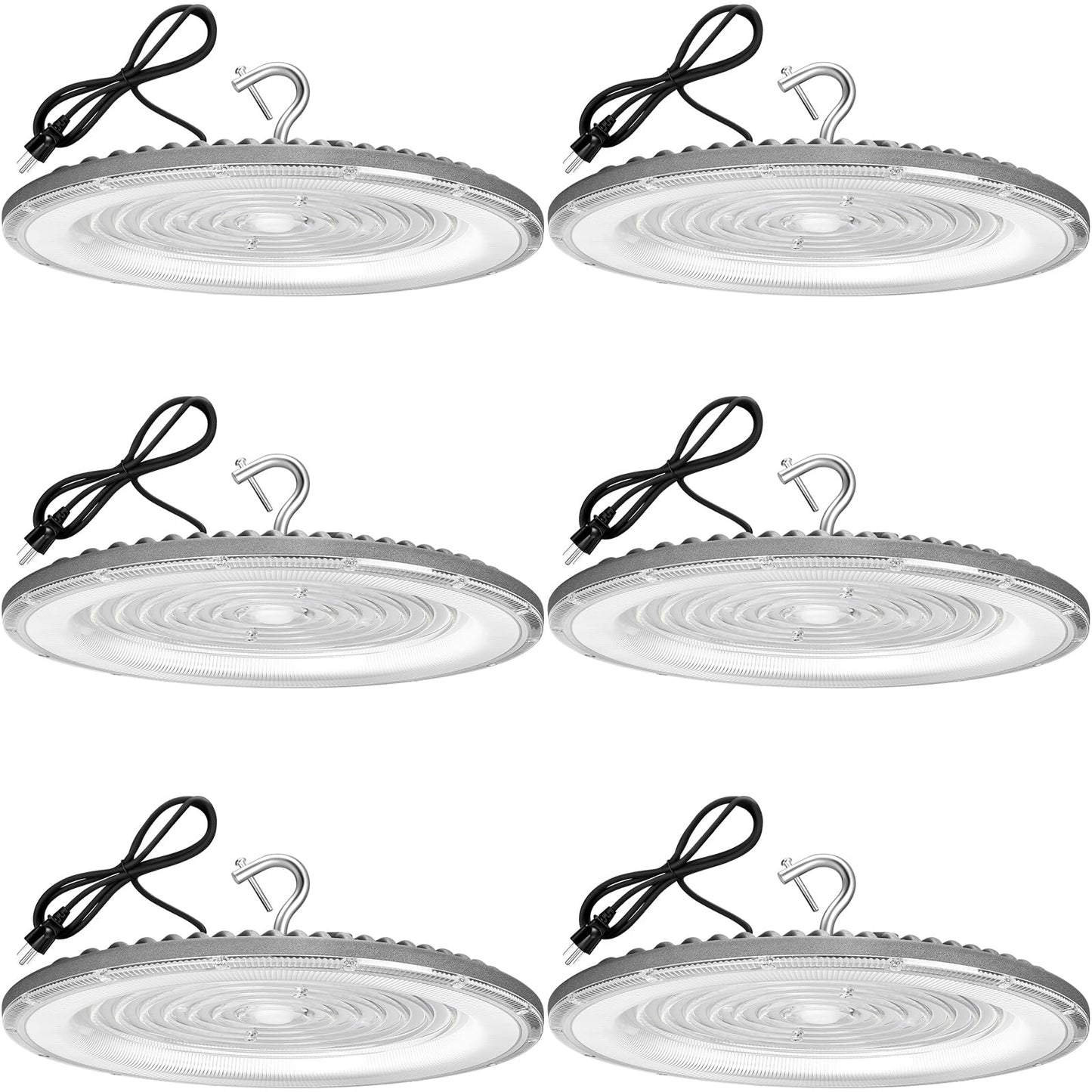 XYCN 6 Pack 400W UFO Led High Bay Light,120VAC,5000K Daylight Commercial Bay Lighting,IP66 Waterproof,61050LM,1750W MH/HPS with Plug Area Lighting for Warehouse/Shop/Workshop/Barn/Gym/Factory
