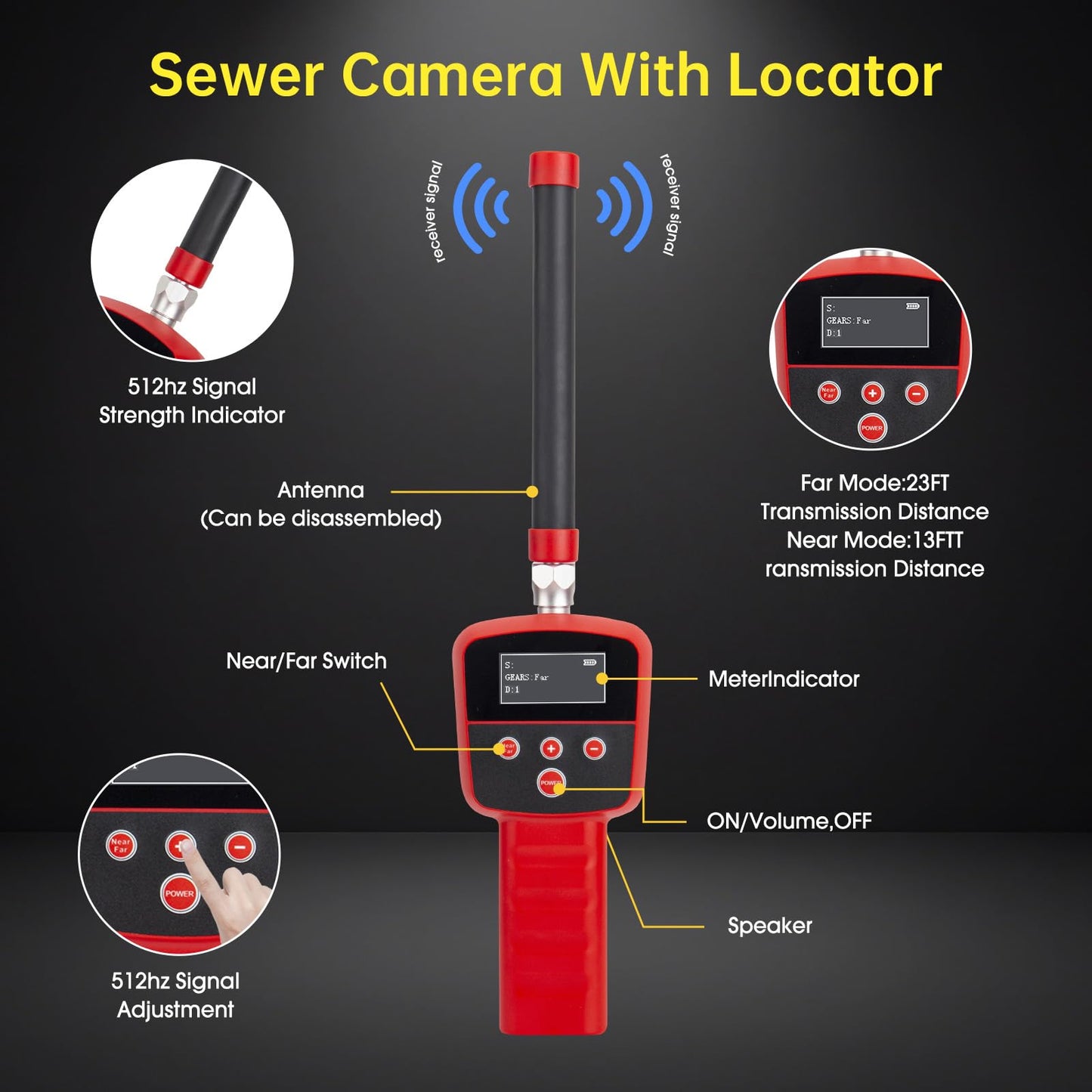 Sewer Camera with Locator 512hz,Drain Camera 100ft, 5" HD with DVR Function & 32GB, Industrial Endoscope for Home Wall Duct Drain Pipe Plumbing（100ft/30M）