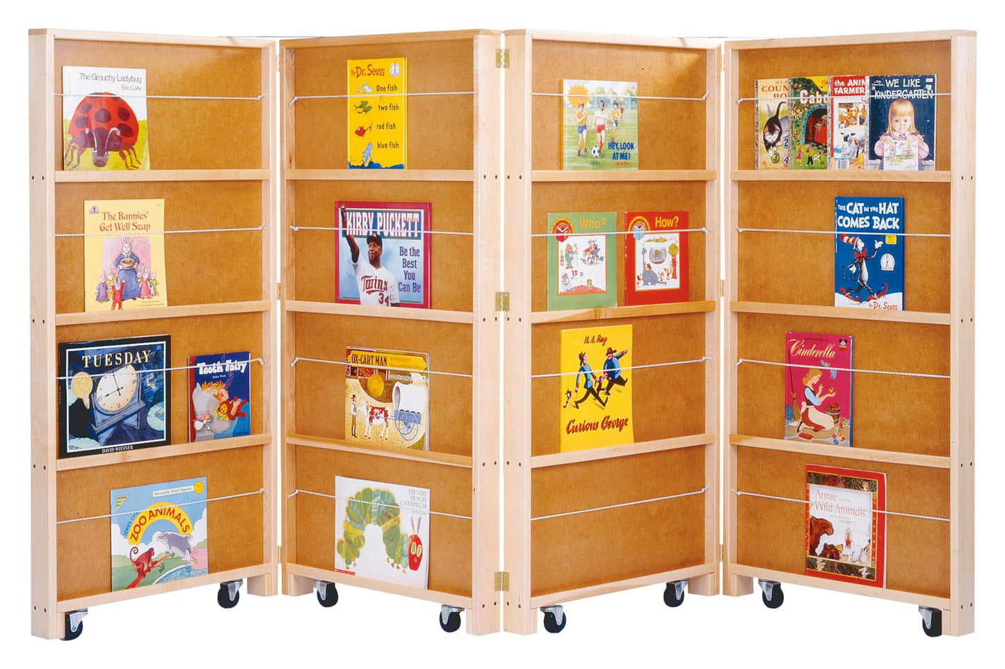 Jonti-Craft® Folding Mobile Room Divider Bookcase & Bookshelf, 4 Wooden Storage Panels - 0267JC