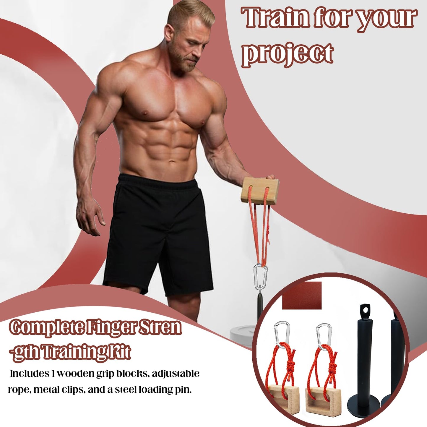 Wshxjzyay Portable Hangboard, Climbing Hangboard, Dual-Pocket Grip Blocks for Finger Strength, Power, and Forearm Training, Adjustable Rope and Metal Clips Included