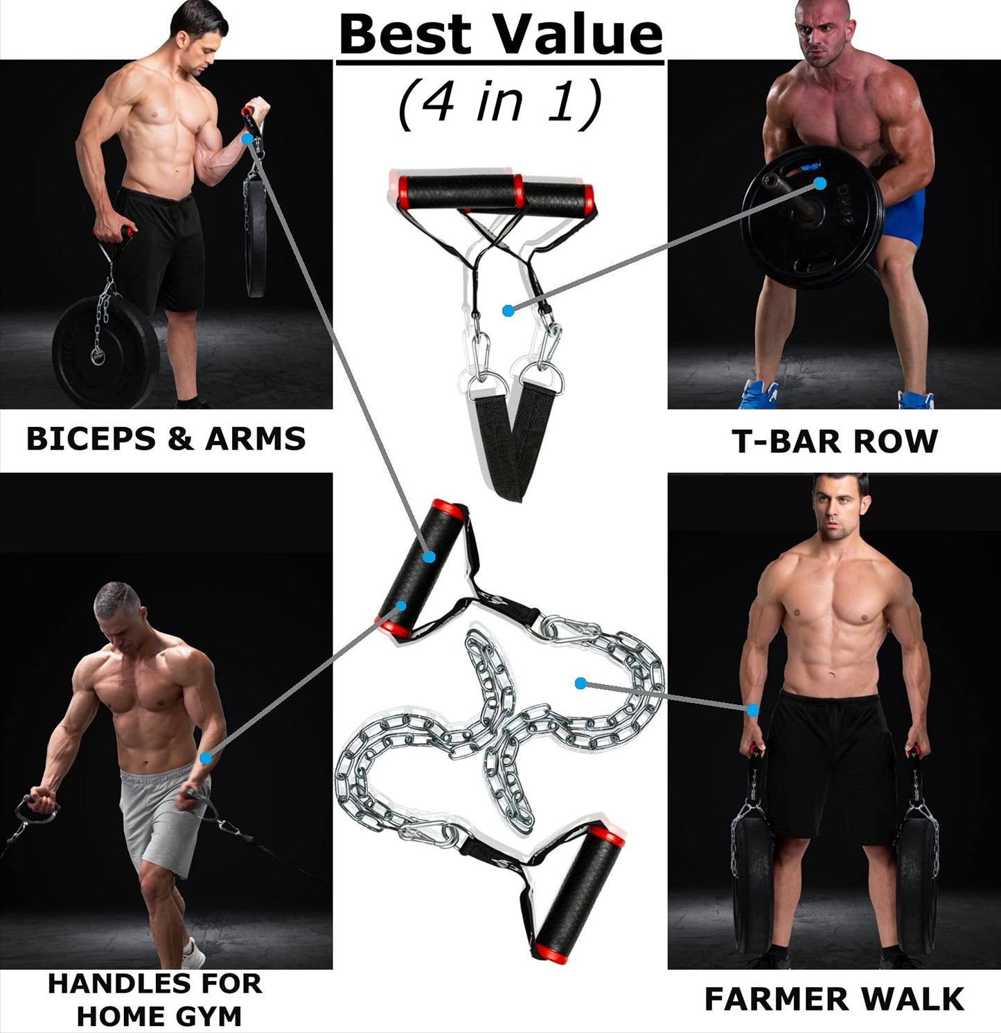 Vikingstrength Farmers walk handles, Strongman equipment in pair + t-bar row handles viking press attachment + V-Strength Workout App