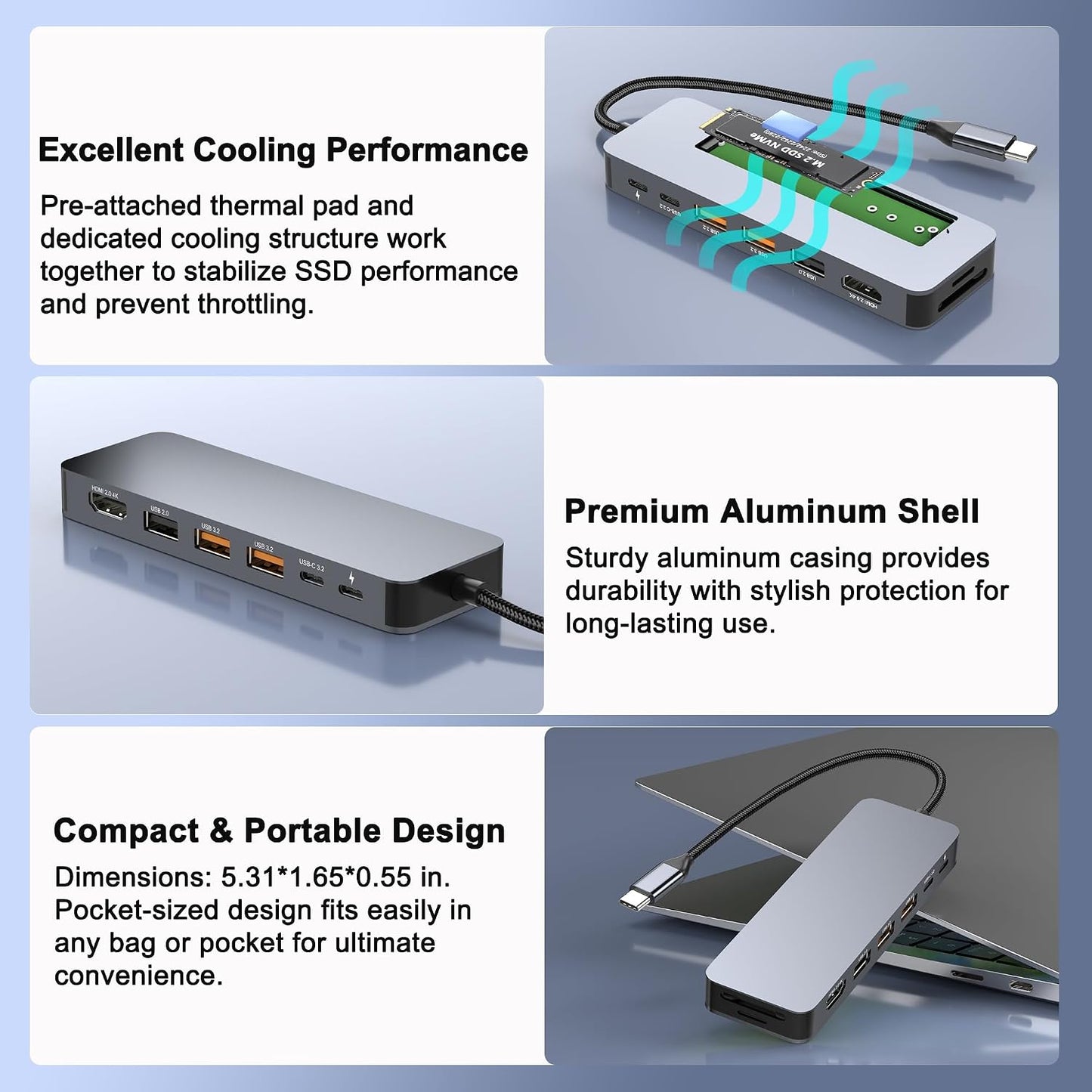 Buerlaseul M.2 10Gbps, 9 1 4K@60Hz 3.2 Gen2, PD100W, USB C Docking Station with NVMe SSD Enclosure in USB-C Hub, Type C