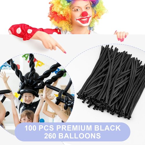 260 Premium Black Long Skinny Latex Balloons - Perfect for Animal Twisting, Weddings & Birthdays