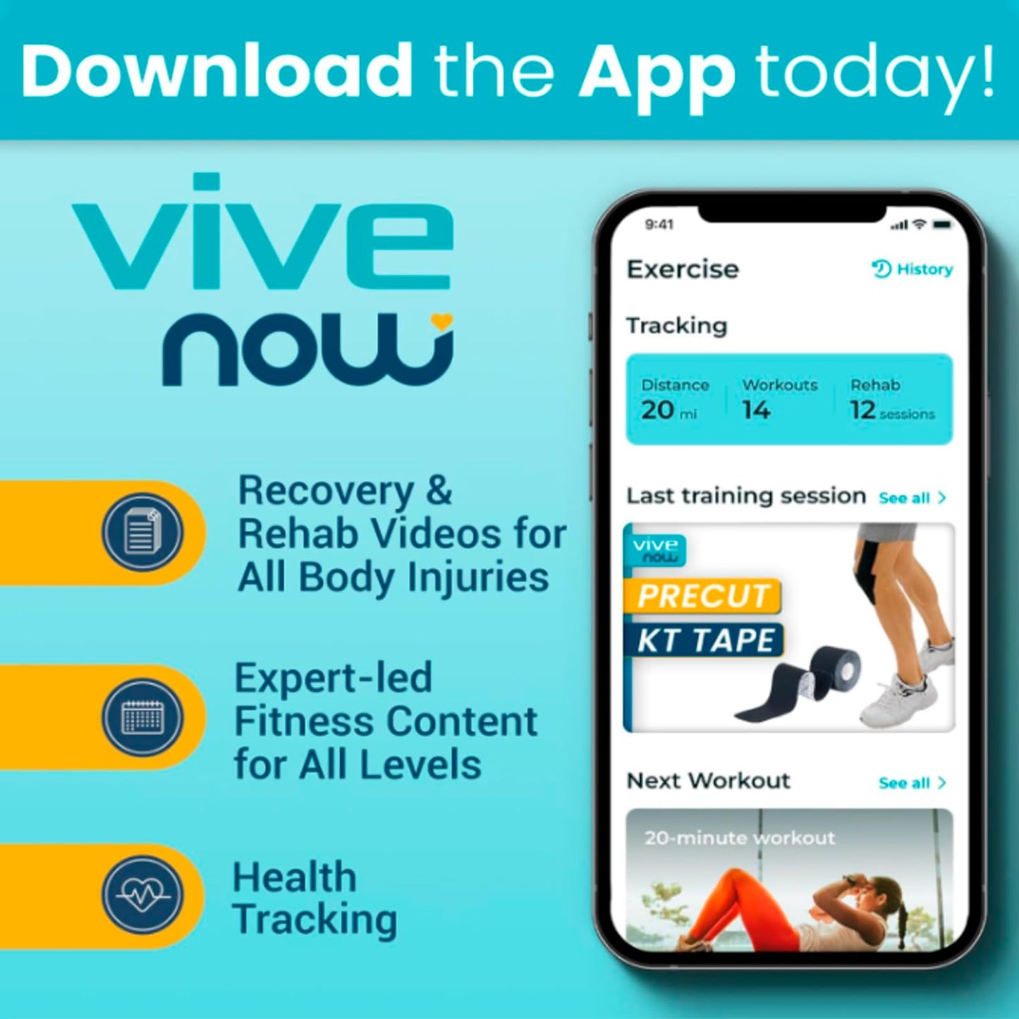 Vive K Tape Roll, Precut Strips (2" x 16 Feet) - Pro Kinesiology Tape - Athletic Sports Tape for Knee, Shoulder, Ankle & Muscle Pain Relief - Waterproof Kinetic Kinesio KTape Wrap