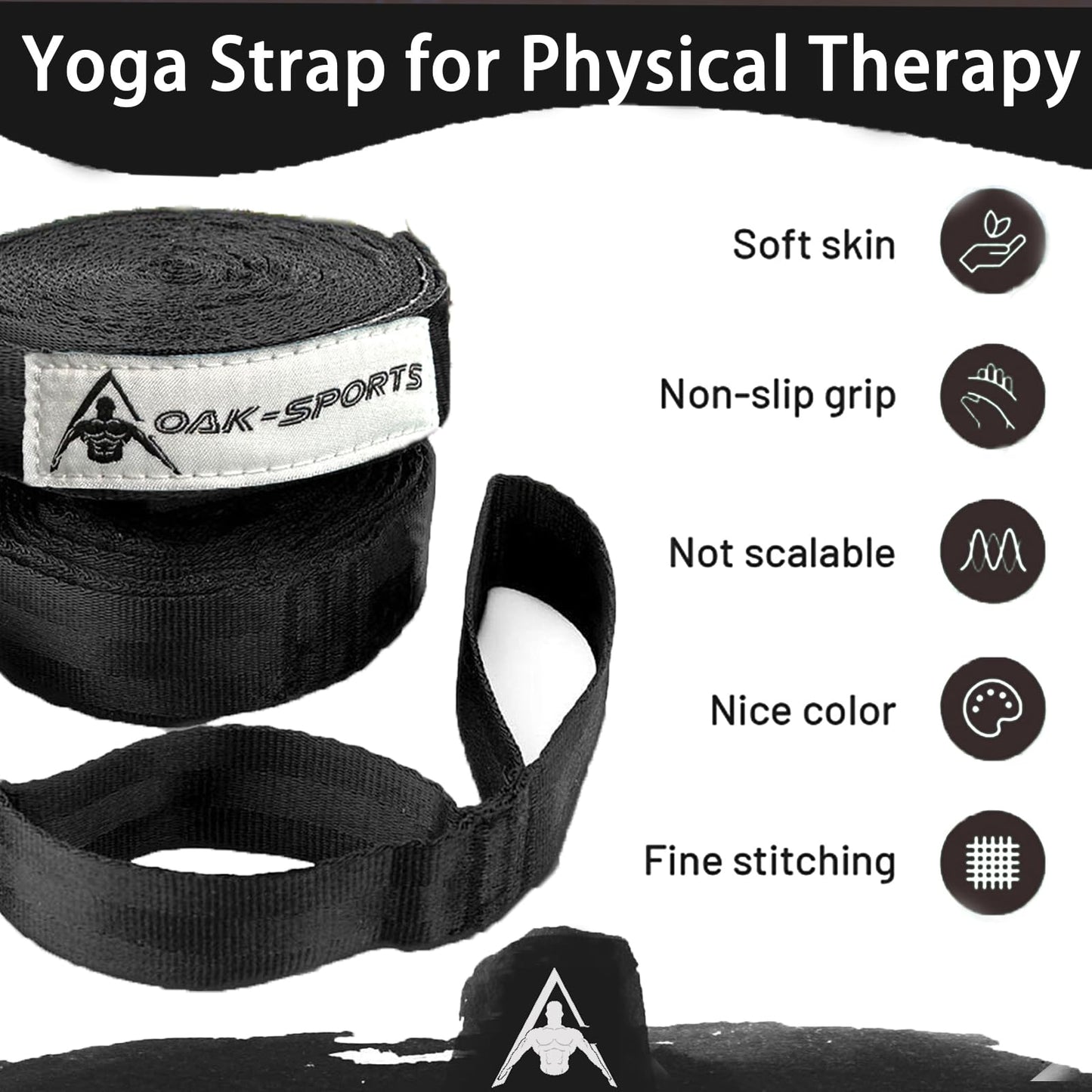 Stretching Strap Yoga Strap with Loops, Stretch Straps for Physical Therapy, Non-Elastic Exercise Strap for Pilates, Dance and Gymnastics with Workout Guide (Black)