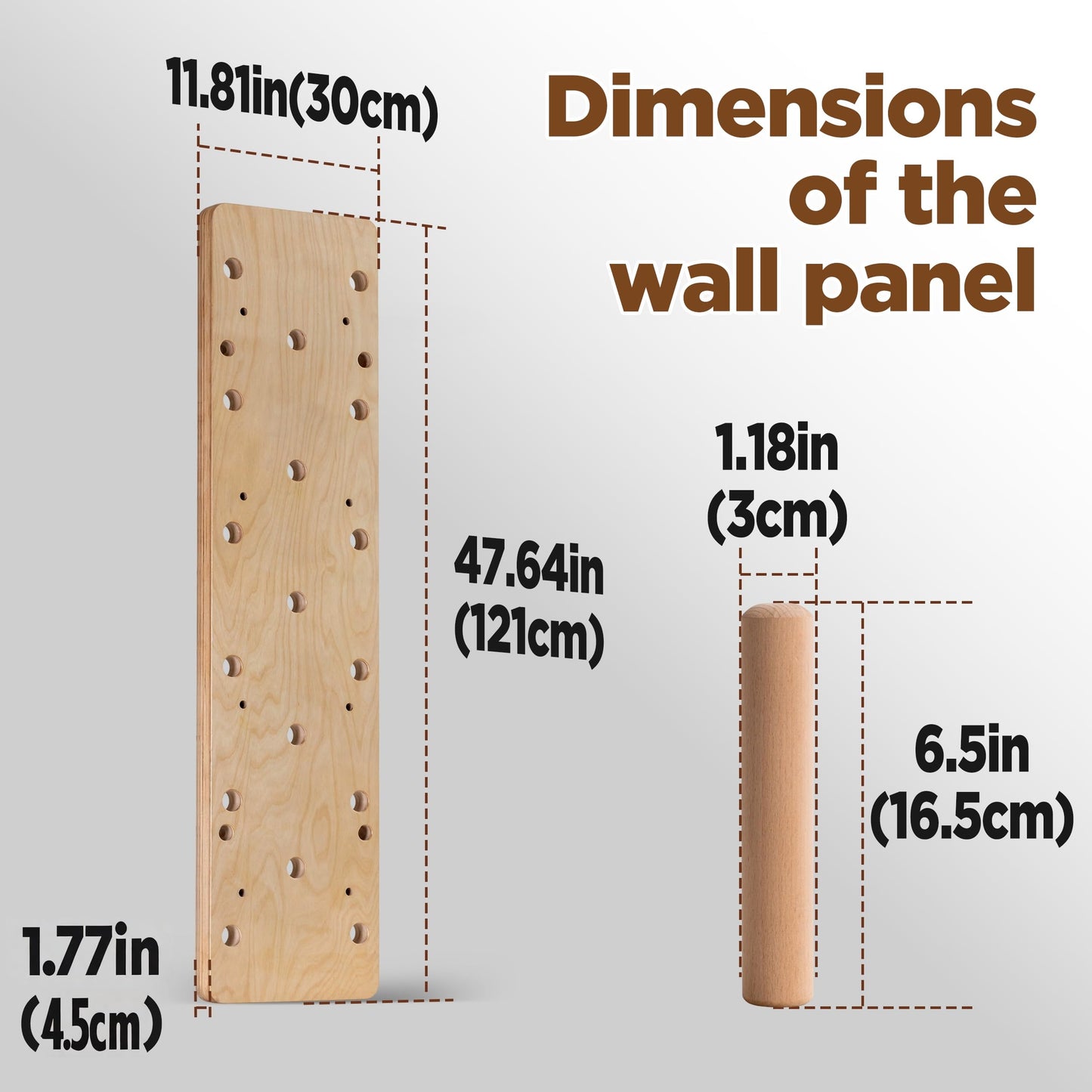 ironvib Extra-Thick Birch Climbing Peg Board for Wall Mounting, Heavy-Duty Wooden Climbing Board with Beech Grips & Rock Climbing Hold Inserts for Indoor Home Gym