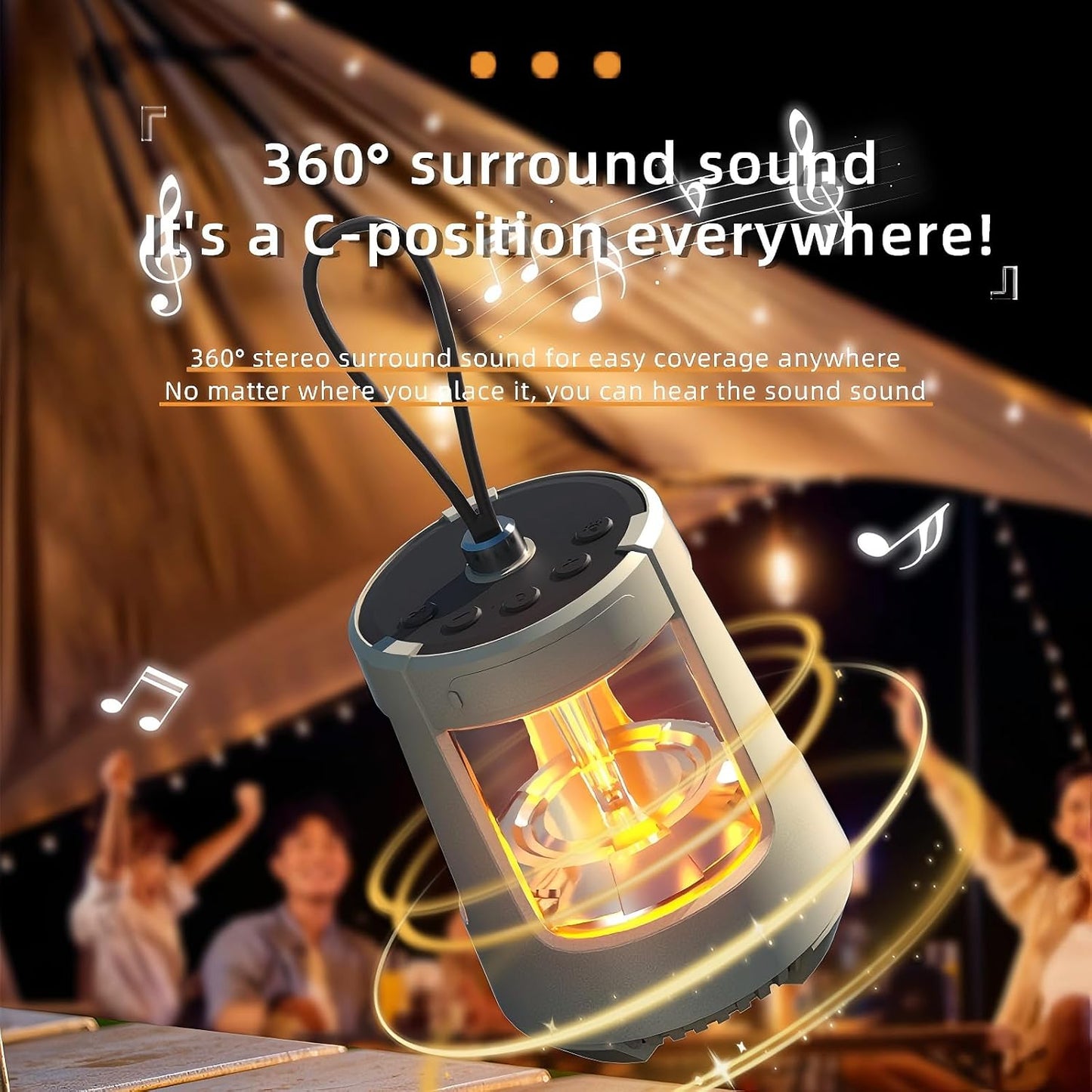 Fyruzella Speaker360 IPX5 Outdoor Bluetooth Speaker with Camping Lantern, TF Card RGB Lights, Waterproof, Applicable