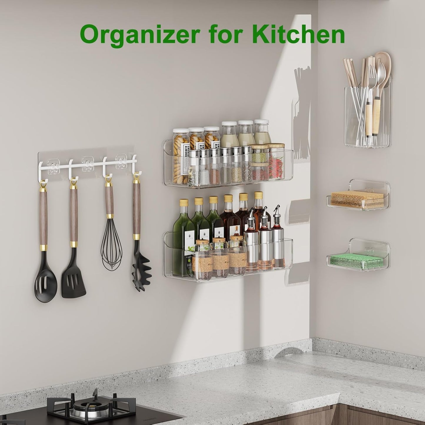 Skiennix Adhesive Shower Caddy - Rustproof 6-Pack Shower Shelves | No Drilling Bathroom Organizers in Clear