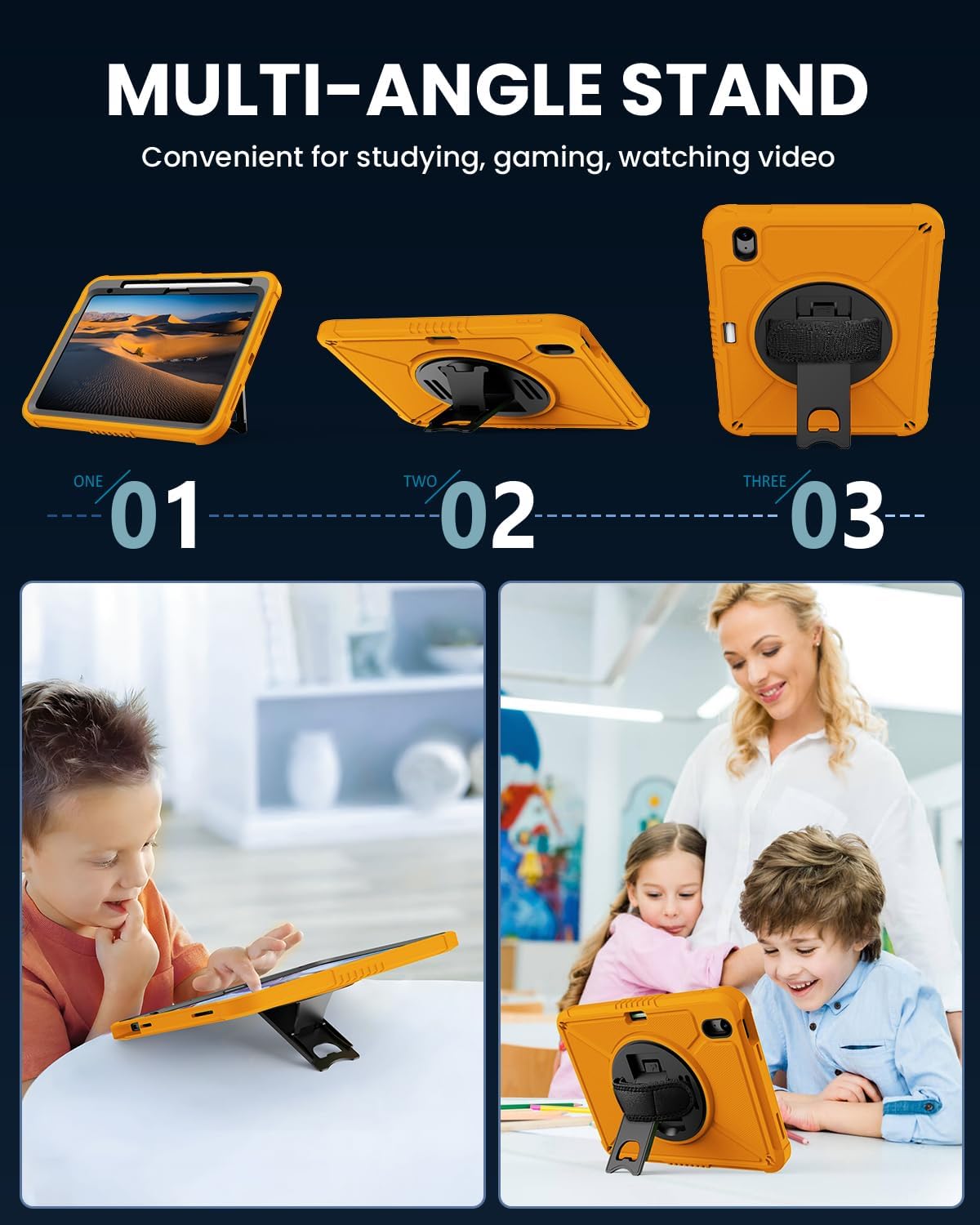 ZtotopCases (A16) 11th/10th 11''/10.9'' Strap,360 11th 2025(A3354/5),Orange for iPad Generation with Screen Protector