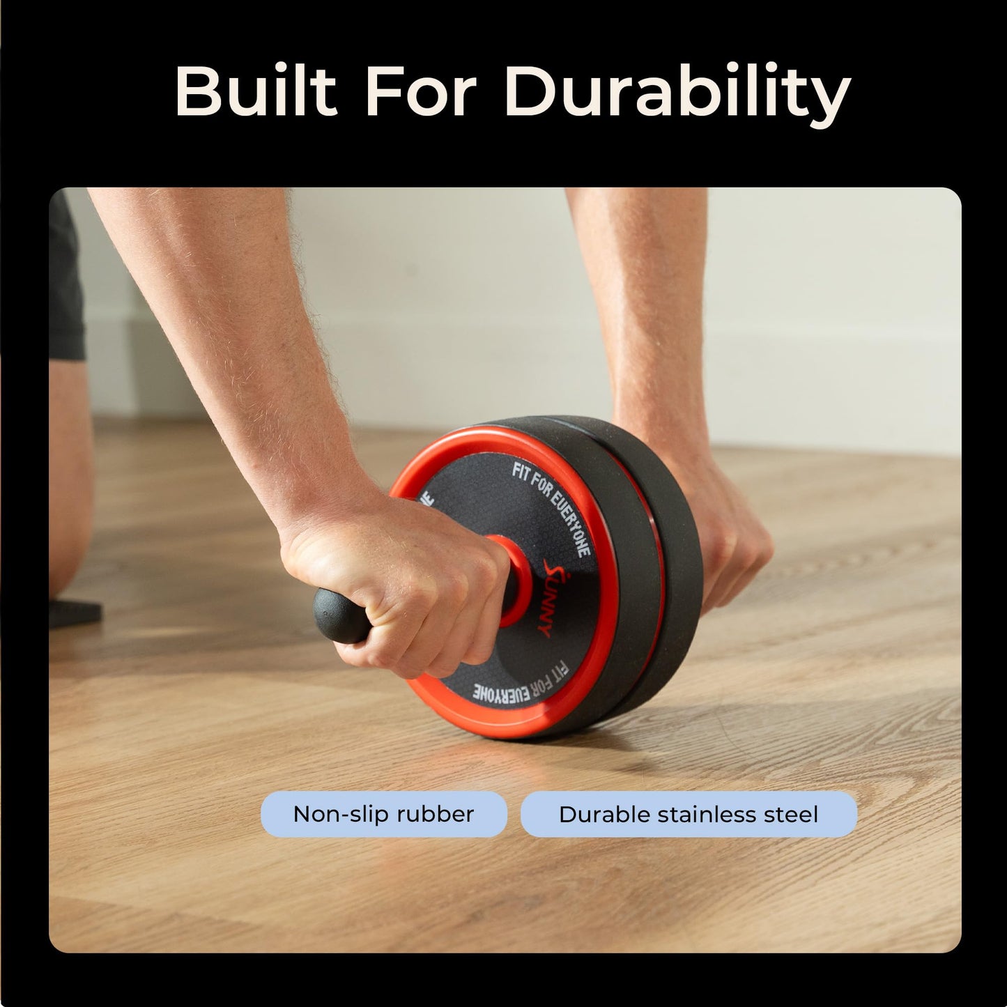 Sunny Health & Fitness Ab Roller Wheel, Ultra-Wide Design, Durable Construction, Compact & Portable, Non-Slip Handles with Knee Pad for Home Gym, Addominal Exercises & Core Strength Trainer – NO. 090