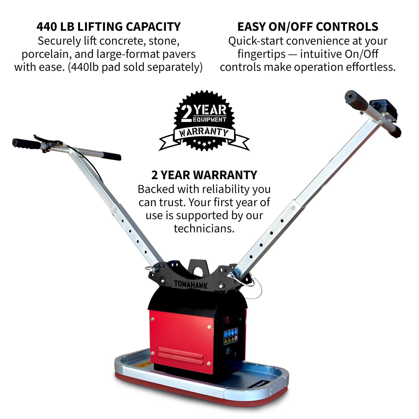 440 lb Electric Paver Slab Vacuum Lifter 1200W for Hardscaping, Concrete, and Stone Placement