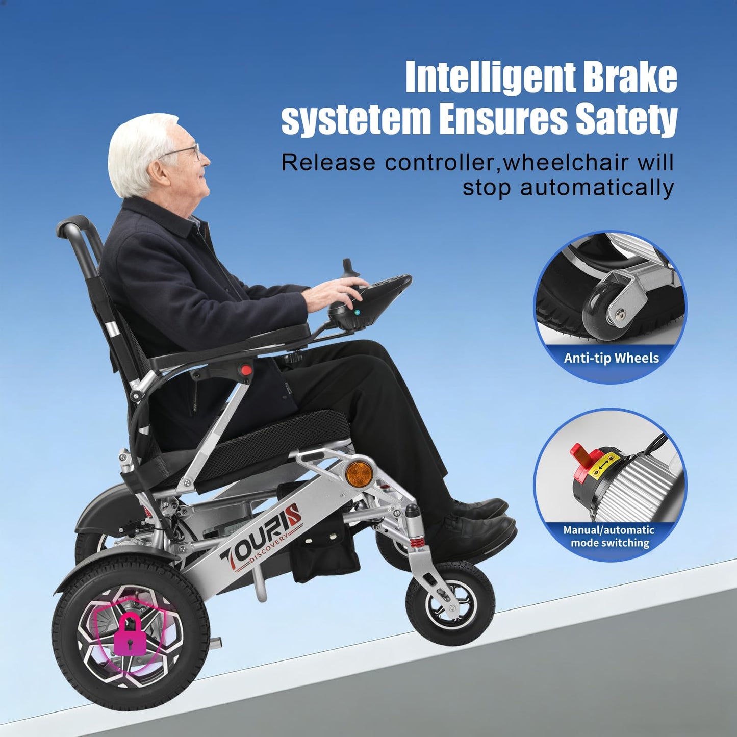 Electric Wheelchair for Adults & Elderly | 18-Mile Range, 600W High-Power Motor | All-Terrain Foldable Lightweight Wheelchair - Compact & Easy to Transport