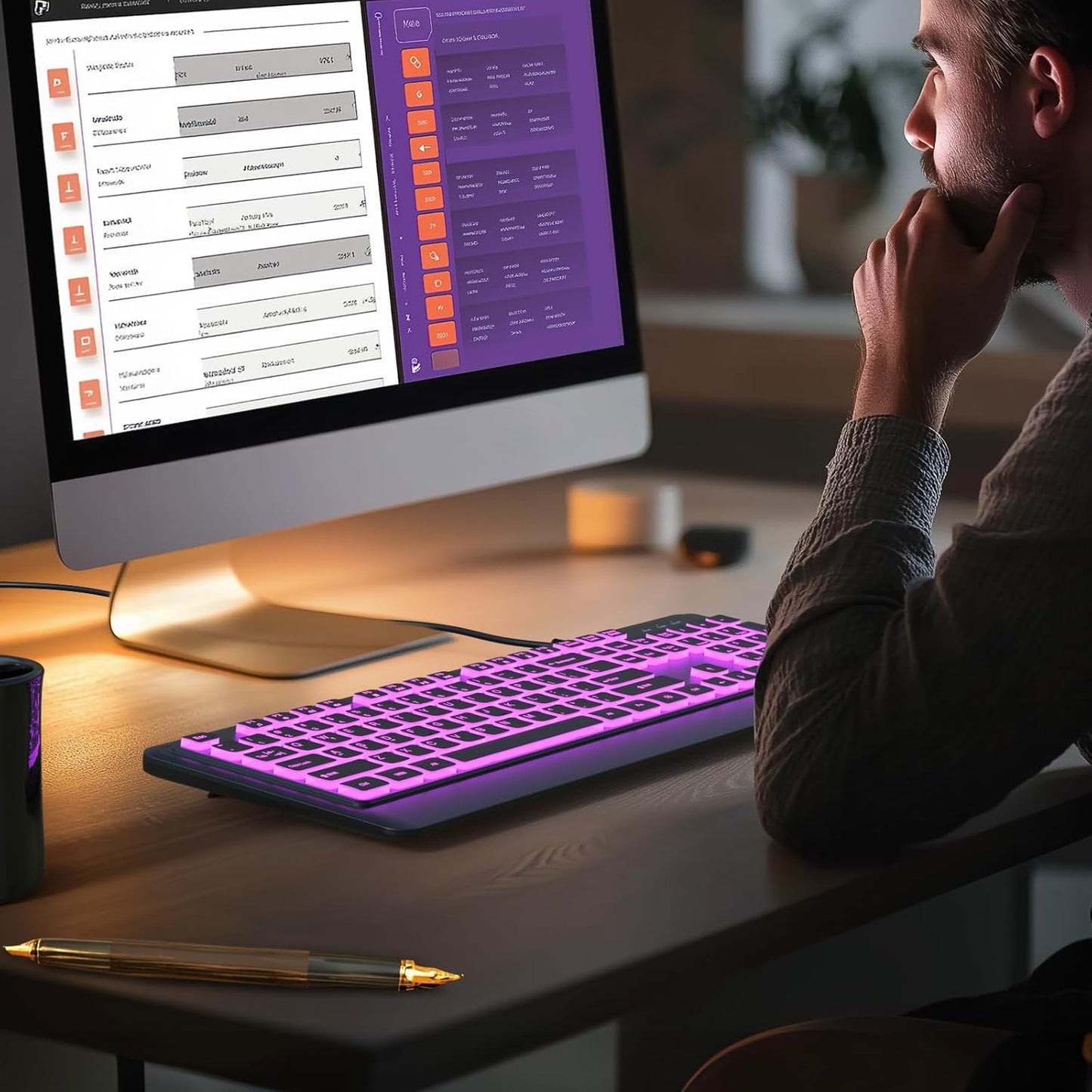 Luzarriba 7 Backlit Computer Keyboards, Wired USB LED Keyboard with Colors Backlight, Plug and Play, Waterproof, Full