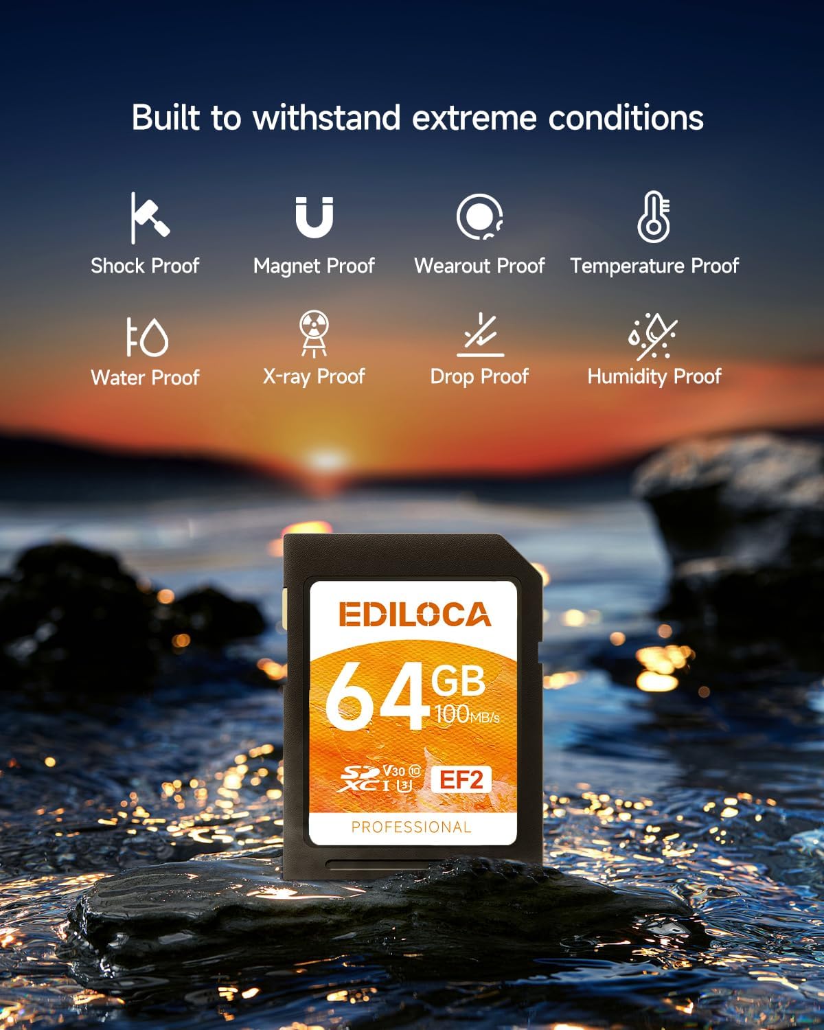 Ediloca 64GB 3 Pack 90/20MB/s, C10, U1, V10, 4K 64GB, EF2-3PCS UHS-I SD Card UHS-I Memory Card Fast Storage, Read/Write
