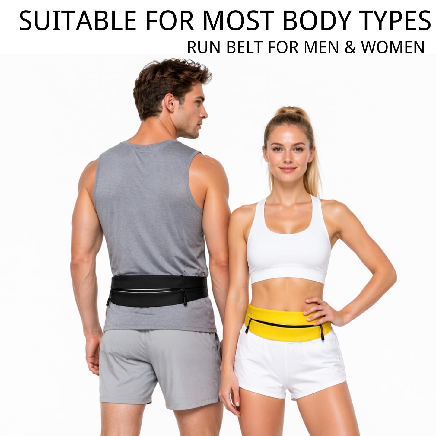 Running Belt for Men Women, Water-resistant Fanny Pack with 3 Zipper Pockets & Reflective Safety Strips, Adjustable Waist Pack Jogging Pouch for Phone, Keys & Essentials (Black, Small)