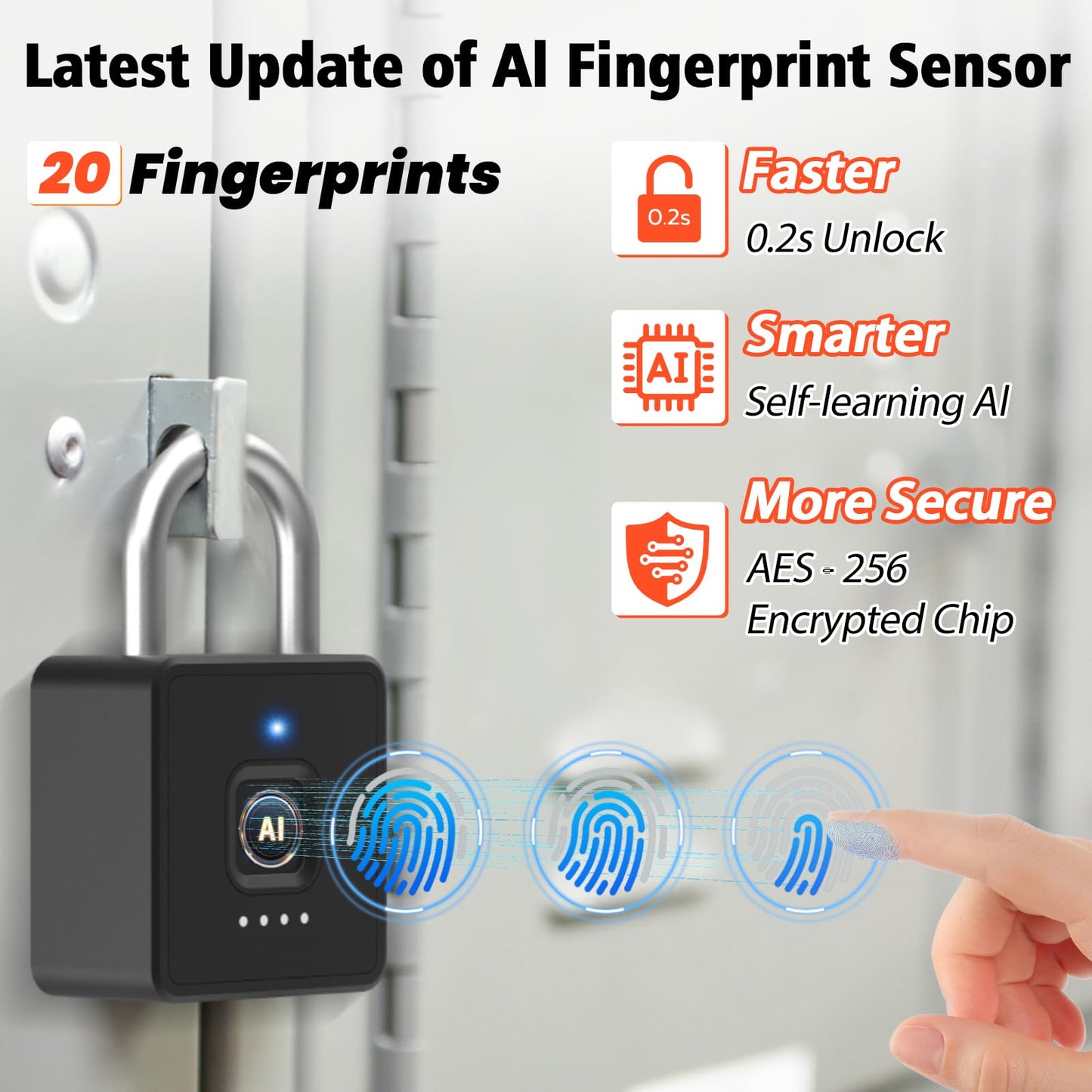 Eseesmart Fingerprint Locker Lock with Code, Combination Padlock Smart Fingerprint Biometric Keyless Combo Lock Waterproof for Outdoor Fence Gate Shed Gym School Locker Storage