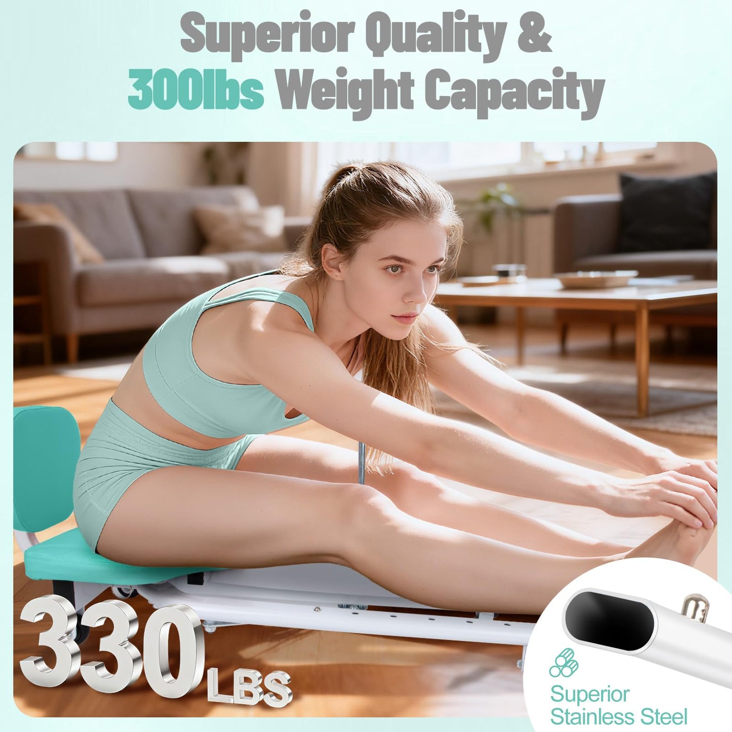 Leg Stretcher Split Machine with Backrest, Adjustable 0-190° Splits Trainer for Flexibility, 330lb Capacity Stretching Equipment for Ballet Yoga Dance Gymnastics, Home Gym Fitness Equipment (Green)