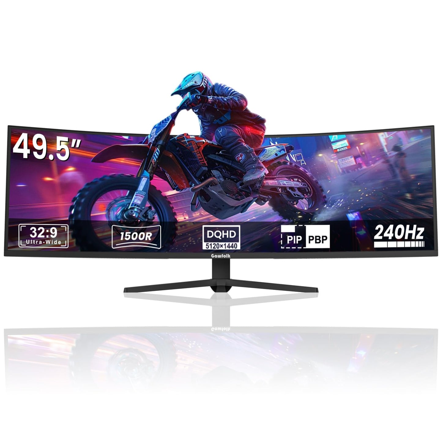 Gawfolk 49 Inch Ultrawide Curved Gaming Monitor, 1500R DUHD 5120×1440 PC Screen, 240Hz Computer Dispaly with Freesync, Wall Mountable