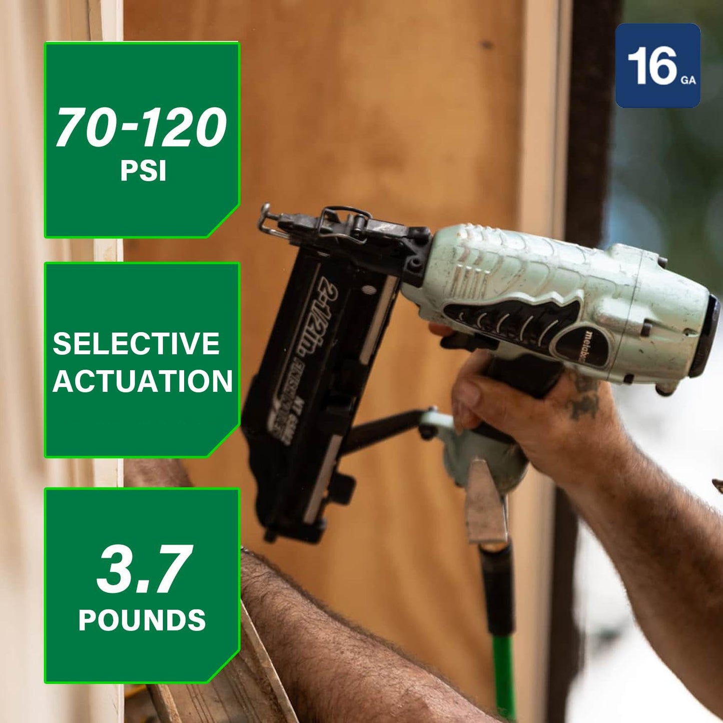 Metabo HPT Finish Nailer with Air Duster, Pro-Preferred Pneumatic Power Nailers, Ideal for Molding, Chair Rail, and Cabinetry, Lightweight 3.7 lbs, 16 Gauge, 1″ to 2-1/2″ Finish Nails, NT65M2S