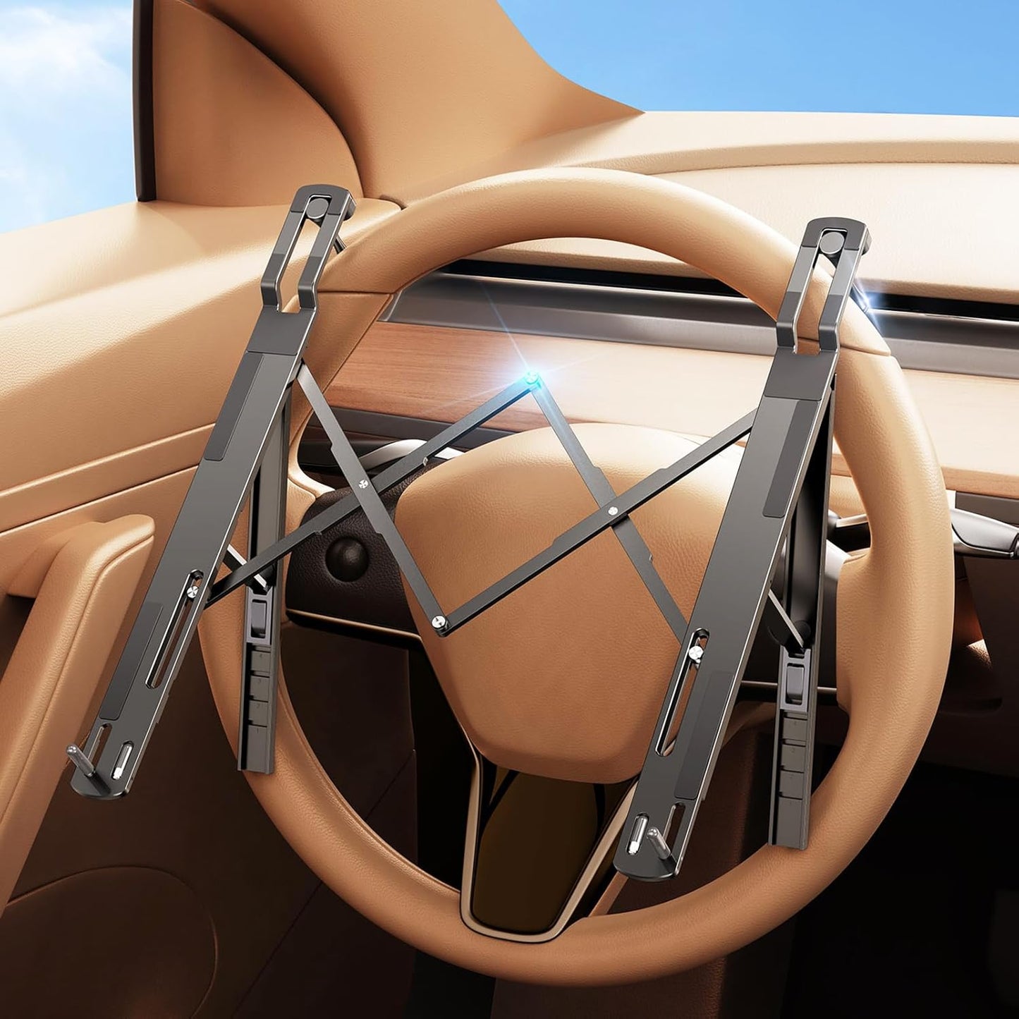 Car Laptop Mount Steering Wheel Tray Holder, Height Adjustable Car Desk for Laptop Computer Tablet, Foldable Portable