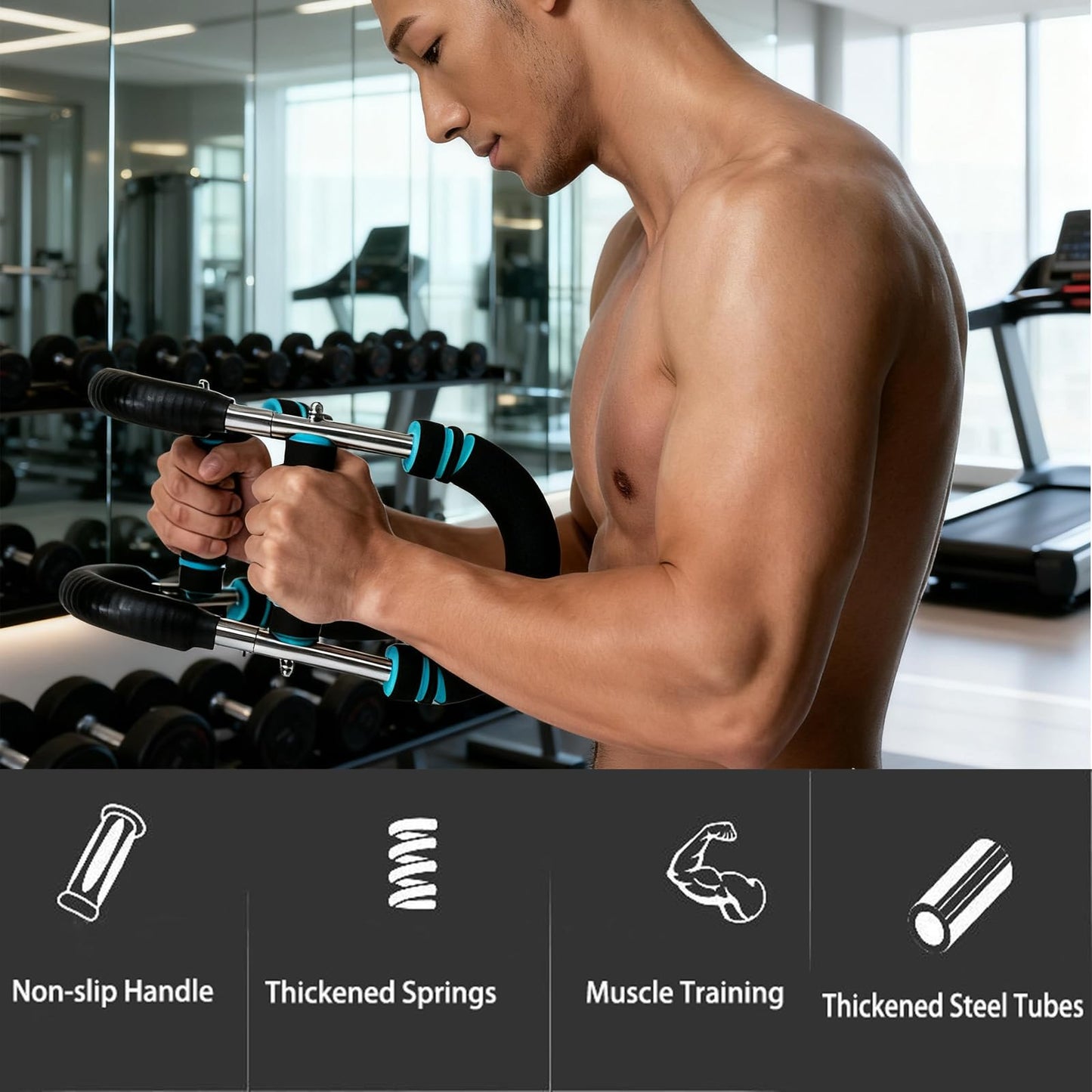 UPGRADED Unisex Adjustable Twister Arm Trainer (60-110lbs), 3-Level Foldable Chest Workout Exerciser for Upper Body Strength Training, Portable Spring Workout Bar Fitness Equipment