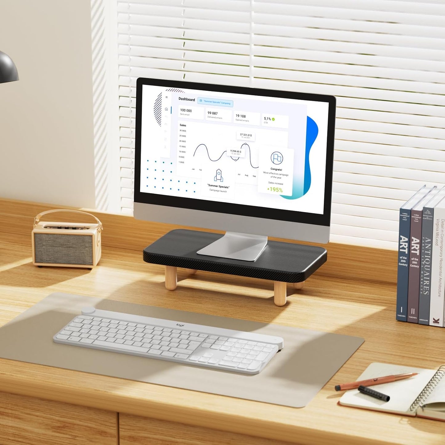 16Inch Single Monitor Stand Riser, Wood Desk Organizer with Monitor Stand & Storage Computer Monitor and Laptop Riser