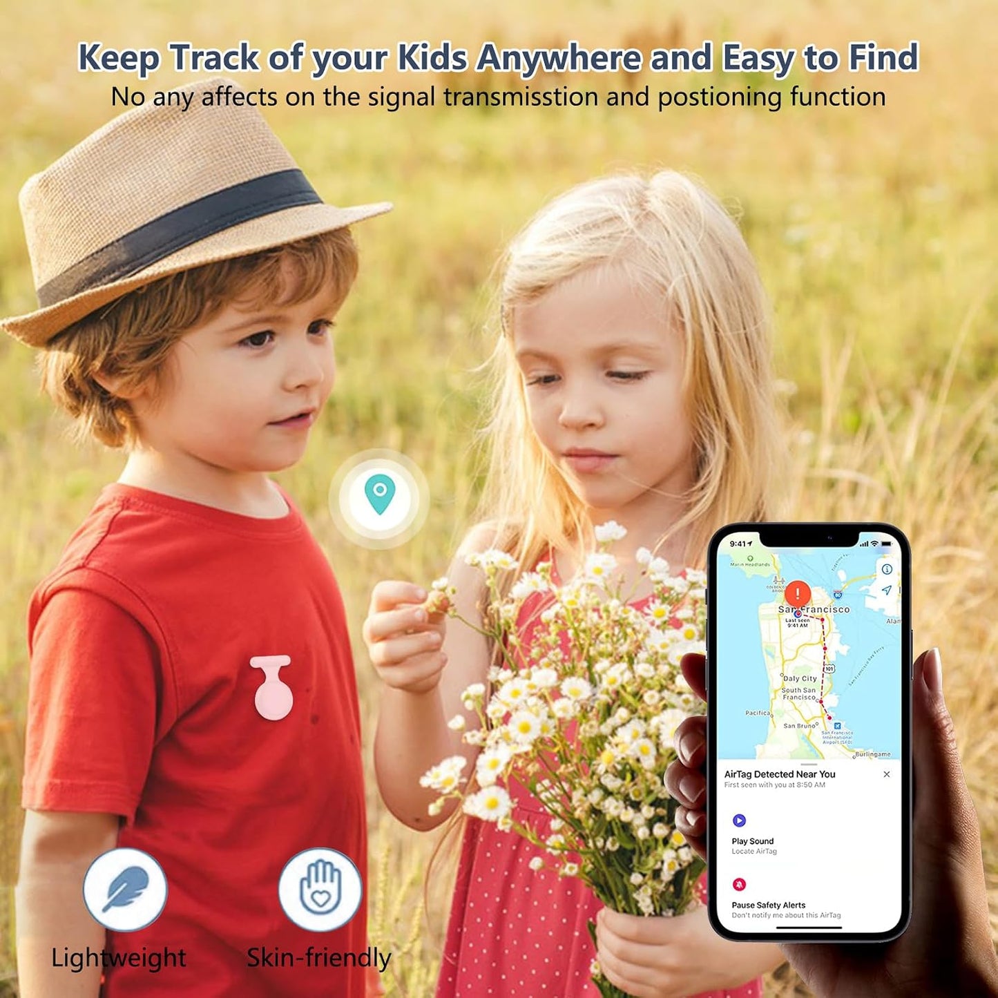 Frylaa AirTag Holder Case for Kids Waterproof,Hidden AirTag Case with Brooch Pin Holder,Item Locator,Anti Lost GPS
