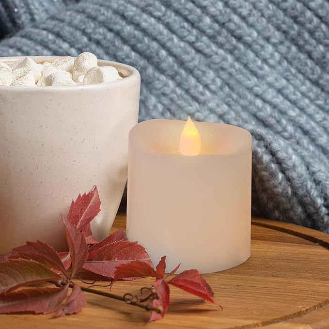 3x3 Flickering Flameless Candles Set of 1,3 inch Real Wax LED 600 Hours Battery Candles with Timer Remote,Control for Day Wedding Party Holiday Indoor,White