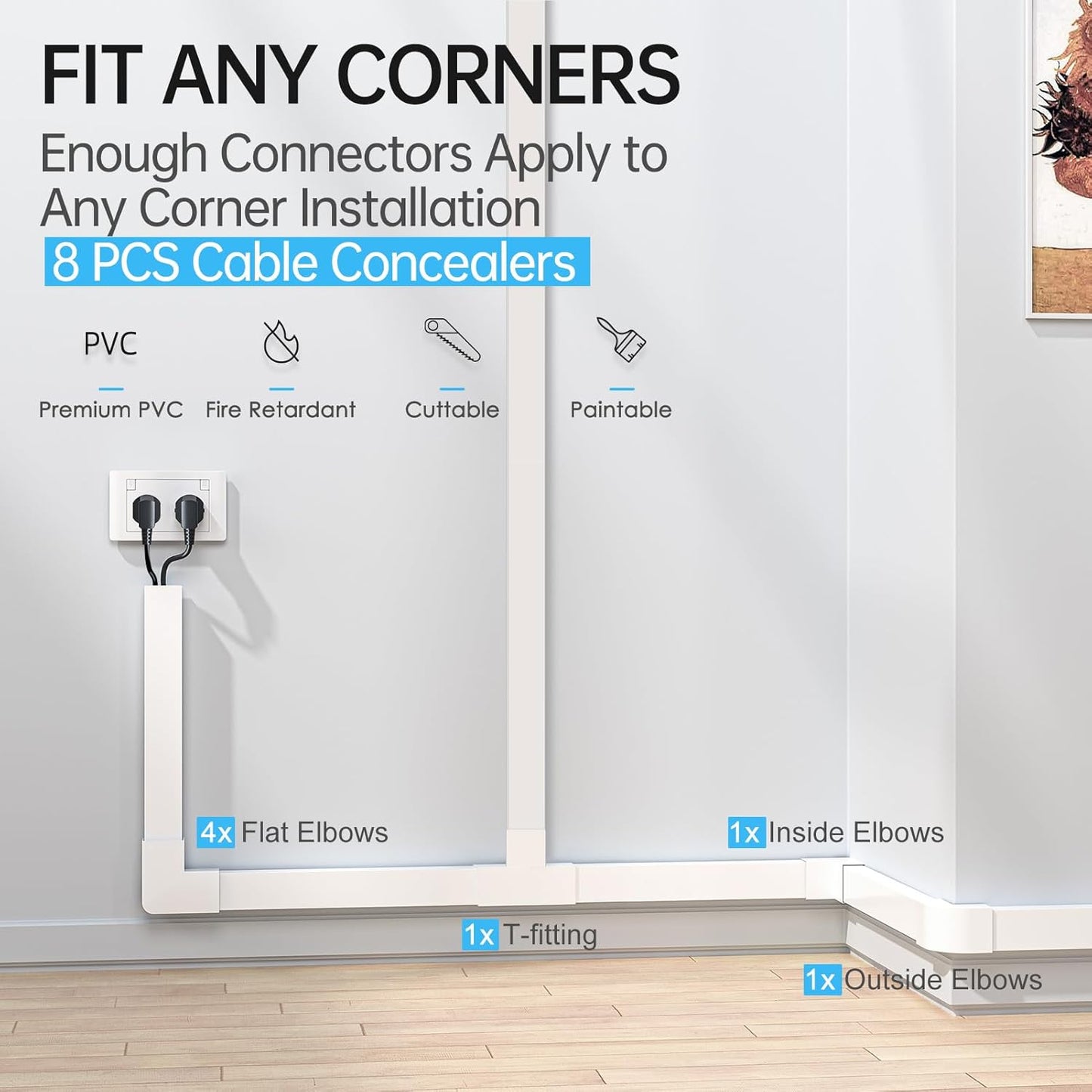 Yecaye 113in 3-4 W1.18in H0.67in, Cord Hider, Large Cord Covers for Wires on Wall, Cord Organizer for Wires, Easy