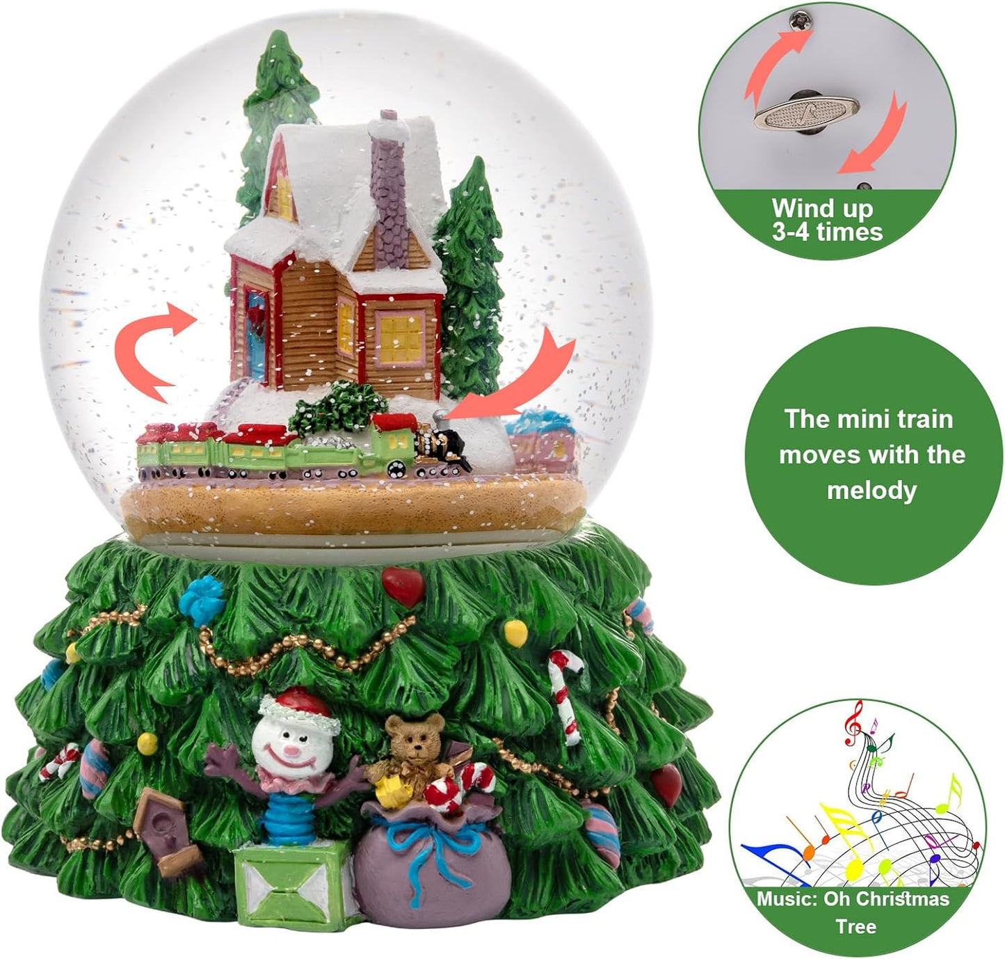 Skiennix Revolving Christmas Train Snow Globe - Color-Changing LED Music Box with 3D Tree Base
