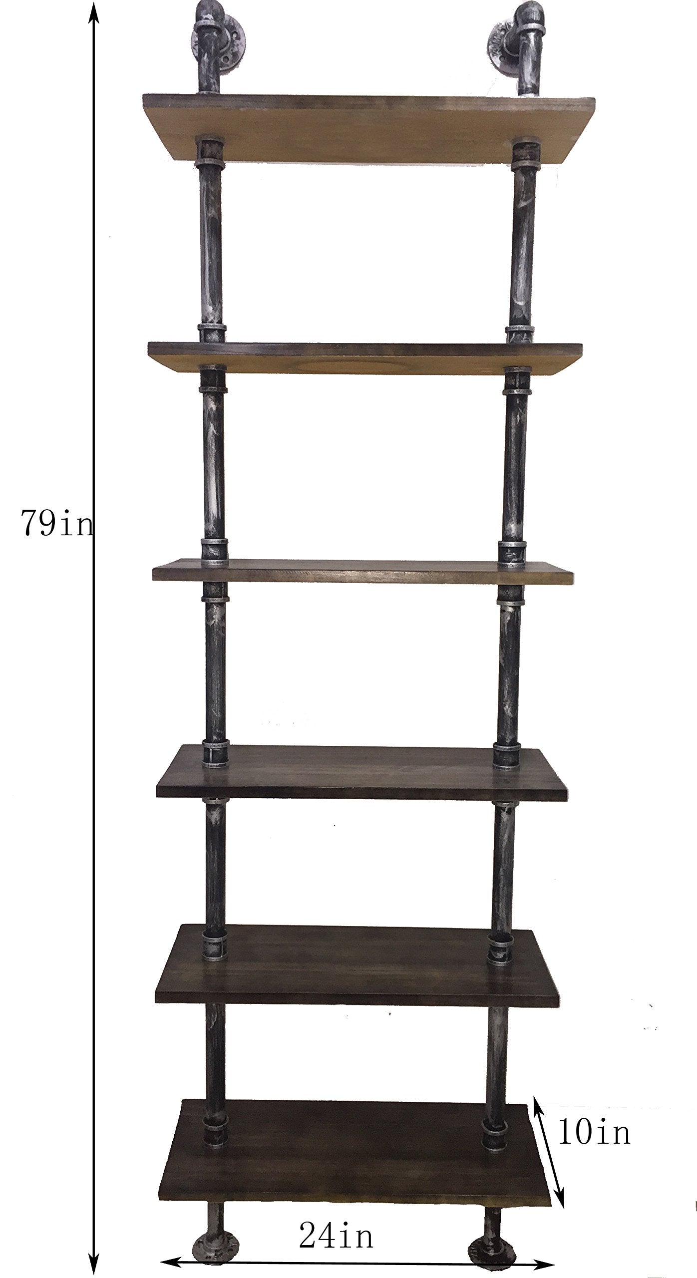 Industrielles Bücherregal, 6 Ebenen, modernes Leiterregal, Holzregal, Ausstellungsregal, Wandmontage, Metallregal, Bücherregal, Vintage Schmiedeeisen