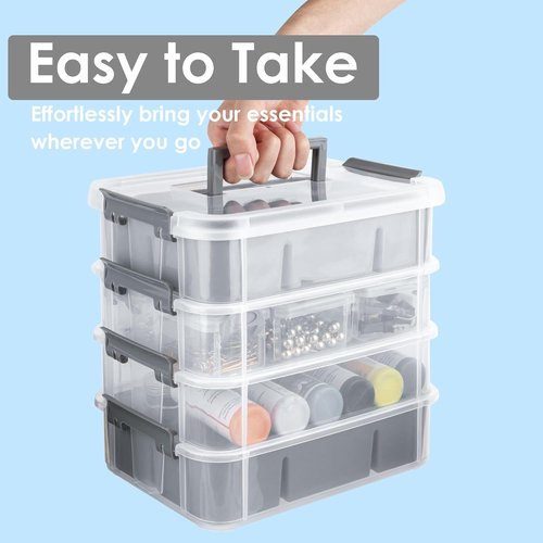 CraftGenes Modern Plastic Storage Box - 4-Layer Durable Organizer with 2 Removable Trays for Crafts & Office Supplies