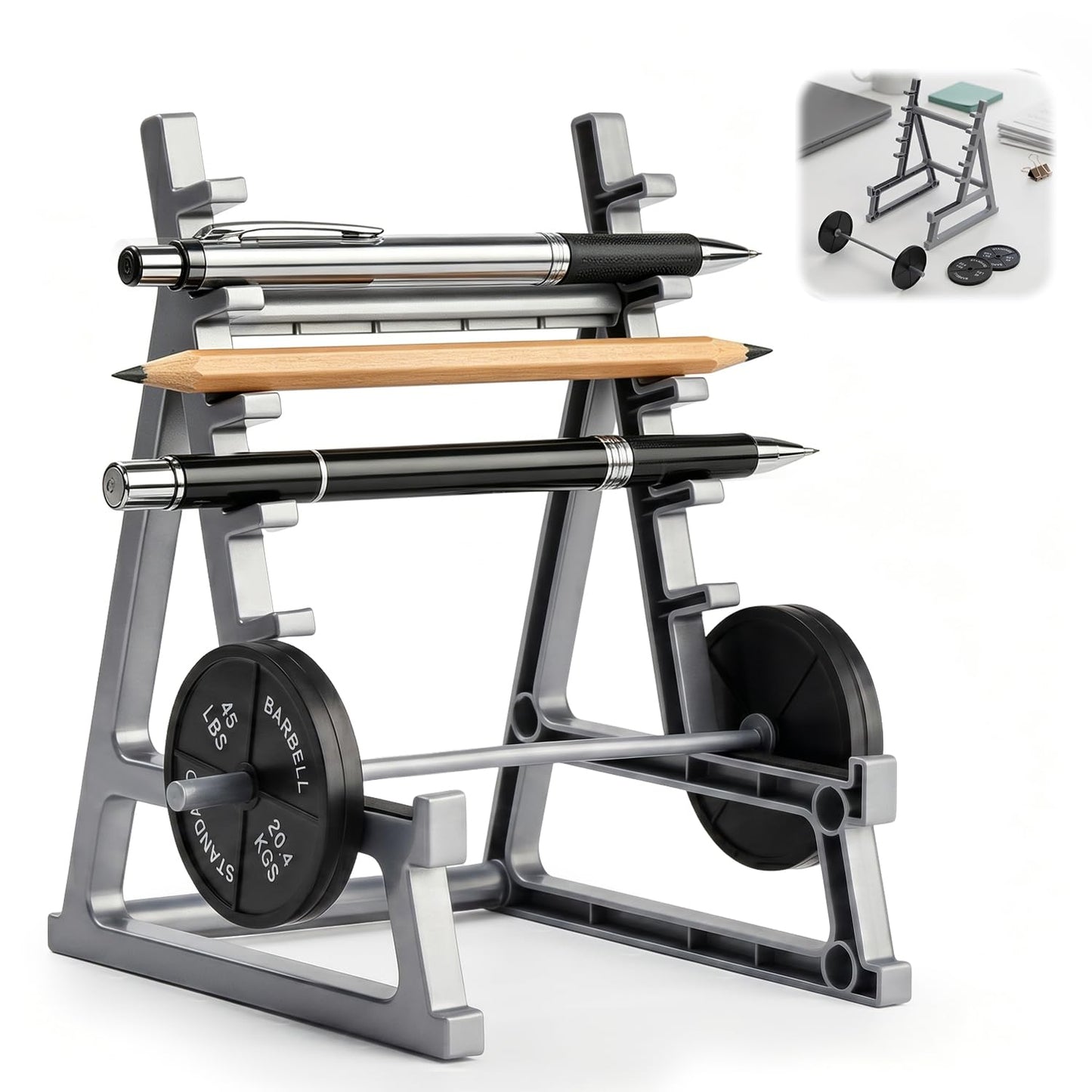 Squat Rack Pen Holder for Desk, Barbell Rack Pen Holder Gym-Themed Unique Office Desk Accessories, Funny Mini Weight Racks Pencil Holder Organizer Decor for Men Fitness Weightlifting Lovers