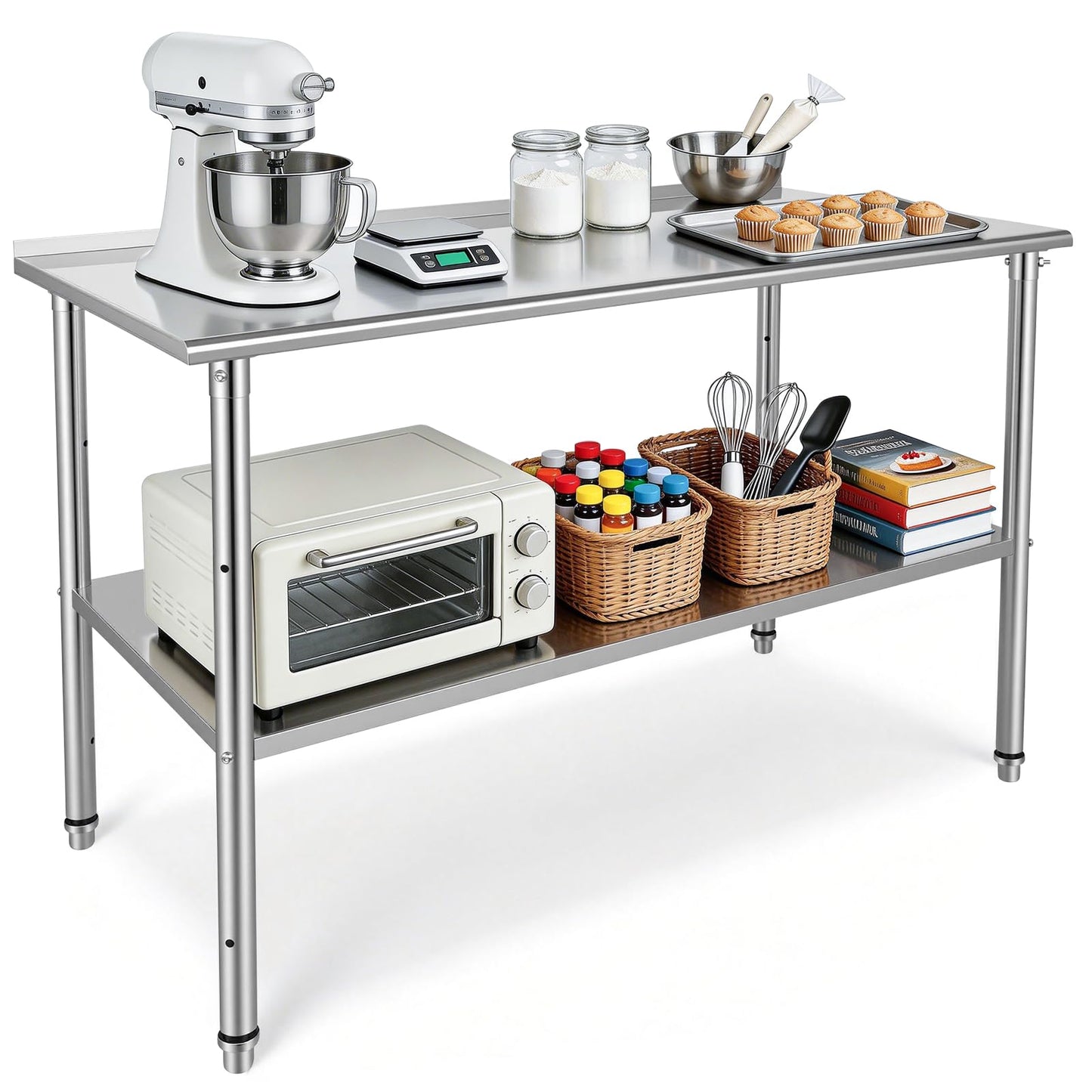 Kryonix Stainless Steel Work Table for Prep & Work 24x48 Inch, NSF Commercial Kitchen Heavy Duty Prep Table with Adjustable Undershelf for Kitchen, Restaurant, Home & Hotel
