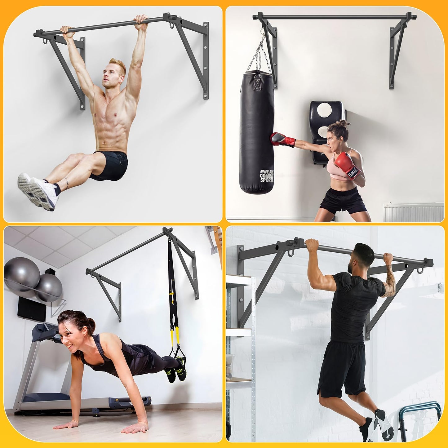 Jusgym Wall Mounted Pull Up Bar, Adjustable Depth 51" Chin Up Bar, Strength Training Pull-Up Bars 500LBS Weight Capacity, Home or Garage Gym Chin Up Workout Training Station