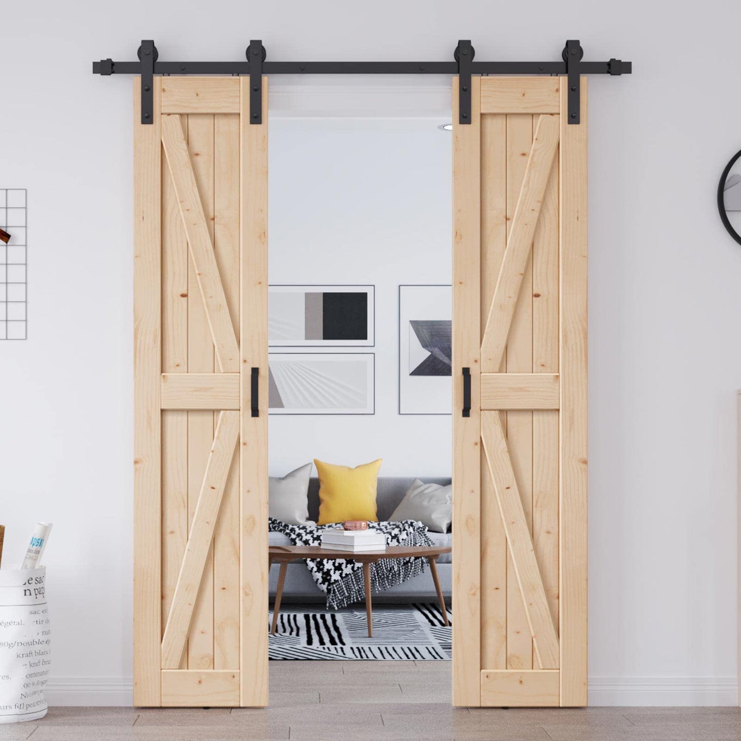 EaseLife 32in x 80in Sliding Barn Door with 5.5FT Barn Door Hardware Kit & Handle Included,Easy Install,DIY Assemblely,Apply to Interior Rooms & Storage Closet,K-Frame