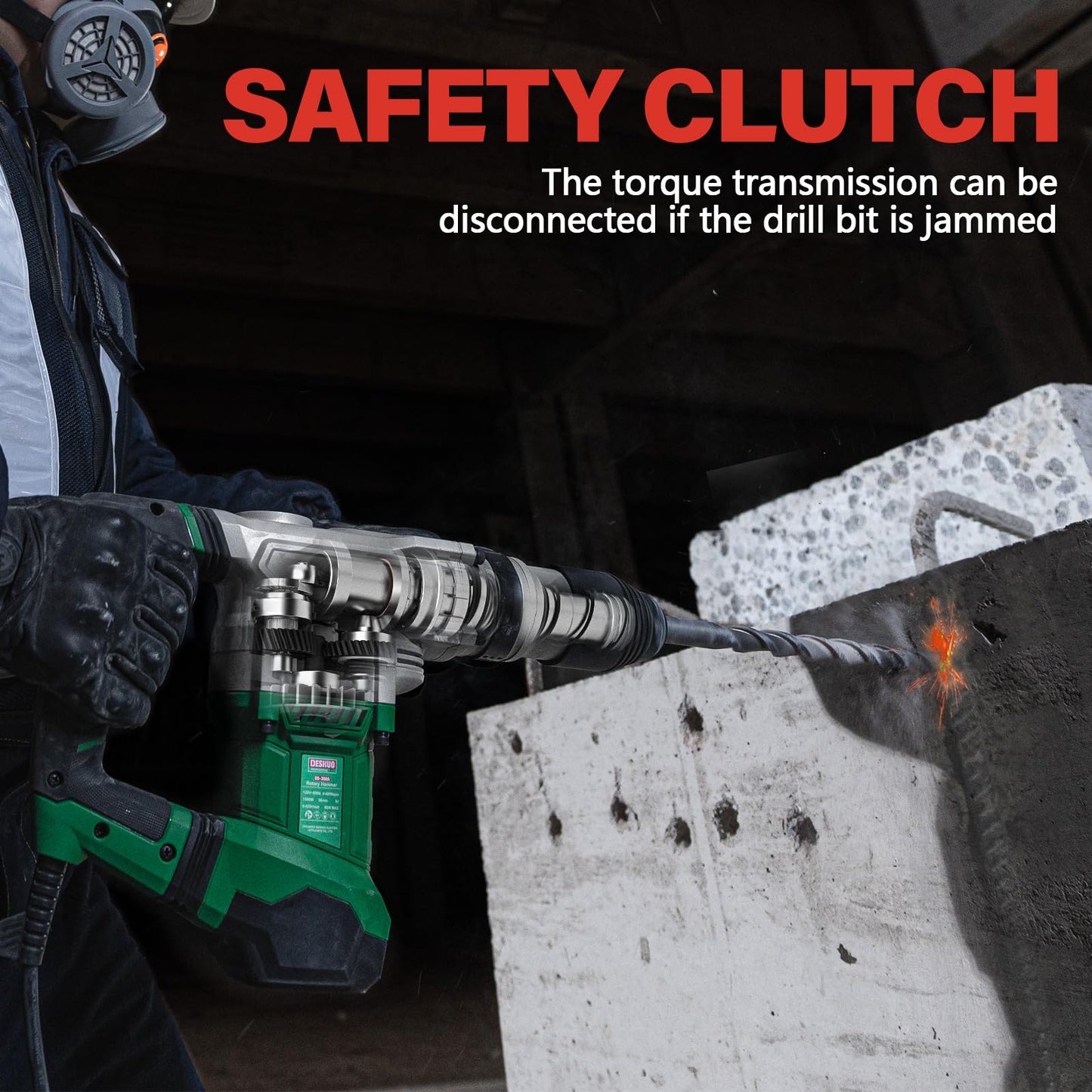 Deshuo 1-1/2" SDS-Max Heavy Duty Rotary Hammer Drill,12.5 Amp 3 Functions Corded Vibration Control Demolition Rotomartillo with Safety Clutch for Concrete,Includes 1 Drill Bits,2 Chisels,Carrying Case