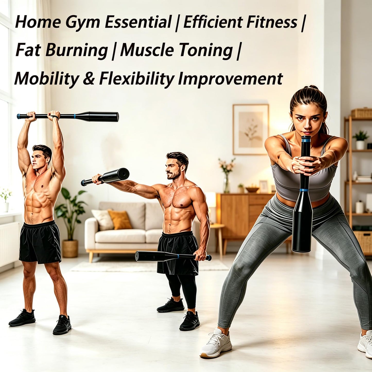 Integrally Formed Steel Clubbell, 10-35LB Weighted Barbell with Knurled Anti-slip Handle, Anti-rust Steel Barbell for Home Gym Strength Training and Full Body Workout