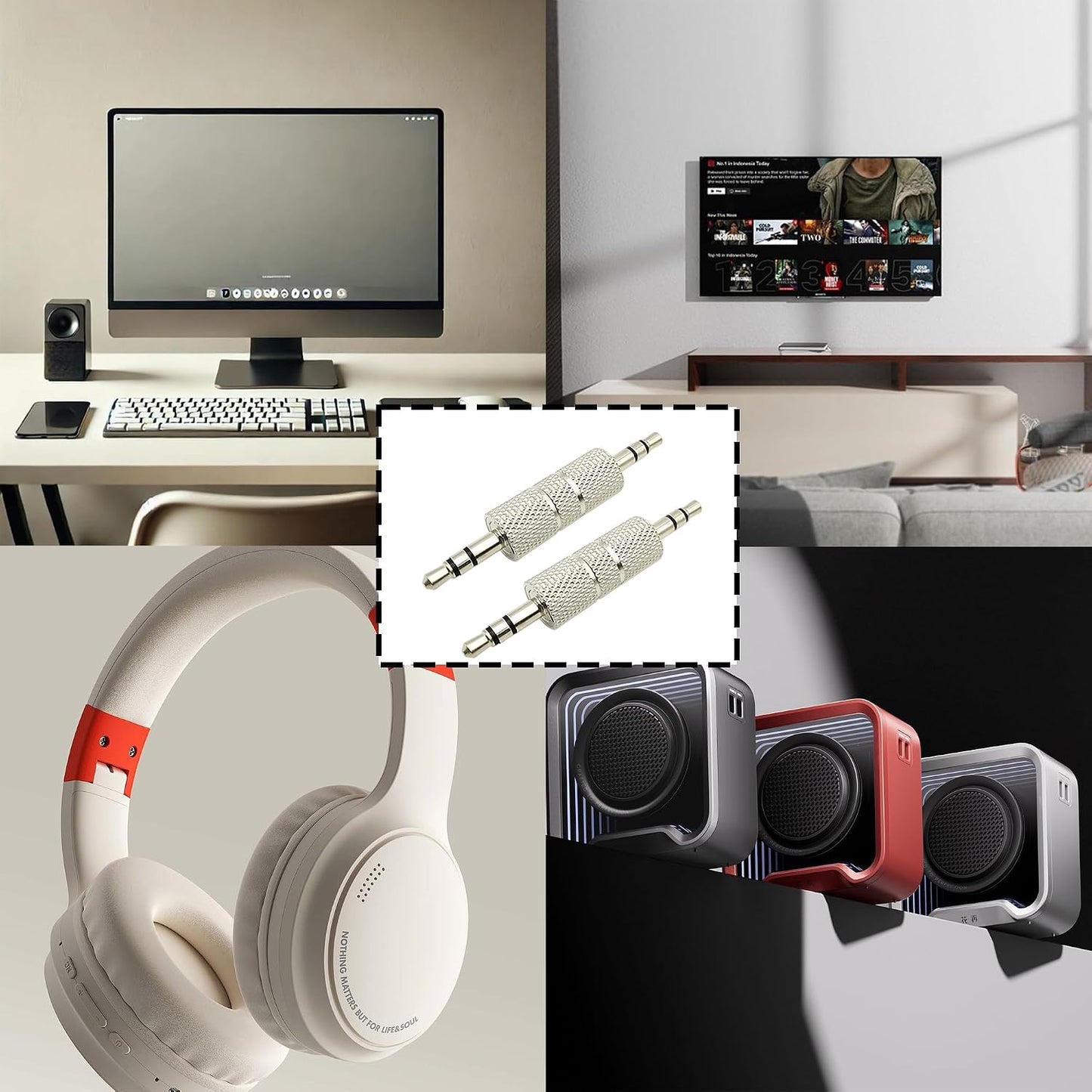 ZCLGOOD 4PCS 3.5mm 1/8 inch MP3 Male to Male Audio Adapter, Metal Stereo Jack Coupler Connector for Headphone