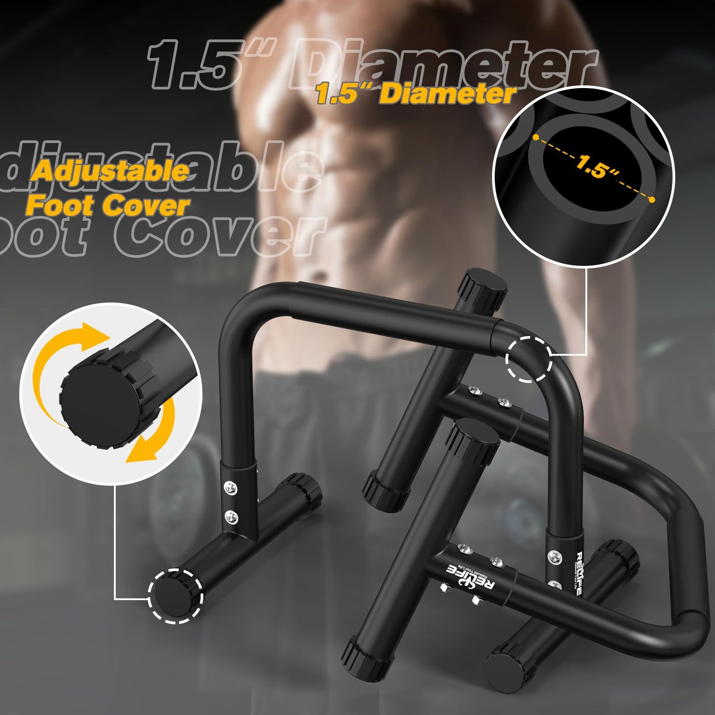 RELIFE REBUILD YOUR LIFE Push Up Bar,14in High Steel Parallettes Bars,Dip Station Strength Training At Home Gym Workout.Calisthenics Parallel for L-Sit, Full Planche & Dips, Gymnastics.(Black-03)