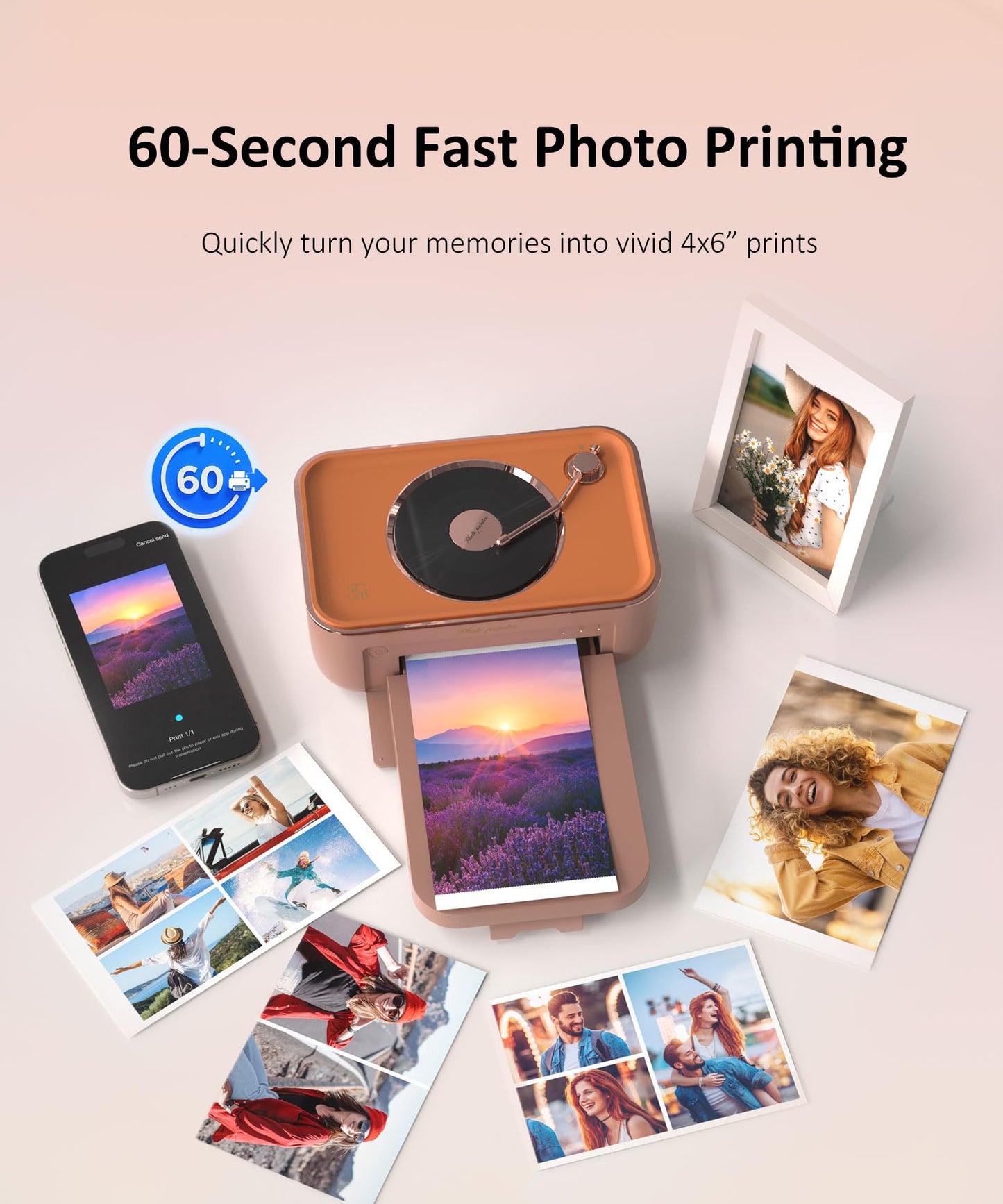 PRT 4x6 Photo Printer, Thermal Dye Sublimation WiFi Picture Printer for Phone, Portable Phone Printer with AR Video & 20 Sheets 1 Cartridge, Instant Printing for Home Use CP6000 Pink
