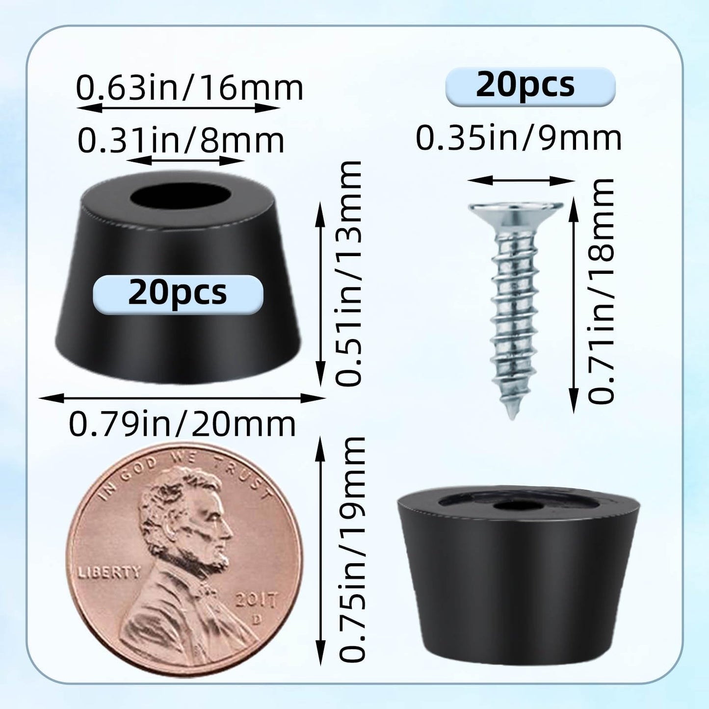 20PCS Rubber Feet for Cutting Board,Rubber Feet with 20 Steel Matching Screws Round Anti Slip Rubbers Foot Pad Anti Slip Furniture Pads,Suitable for Furniture Electronic Equipment Kitchen(Black)
