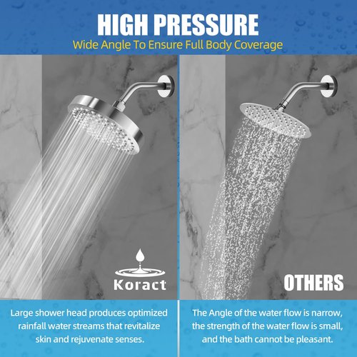 Koract Shower Head High Pressure Rain Premium Luxury Design Anti-Clogging Silicone Nozzles Adjustable Replacement for Bathroom Shower Heads (Luxury Polished Chrome 6" Round)