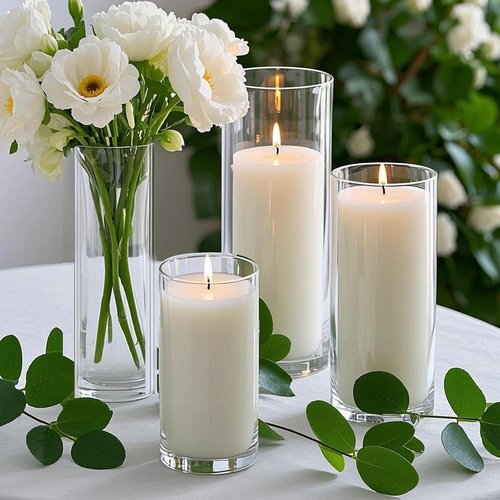 Homjoy 36 PCS White Pillar Candles Set - Glass Holders & Hurricane Vases for Weddings, Events, Home Office