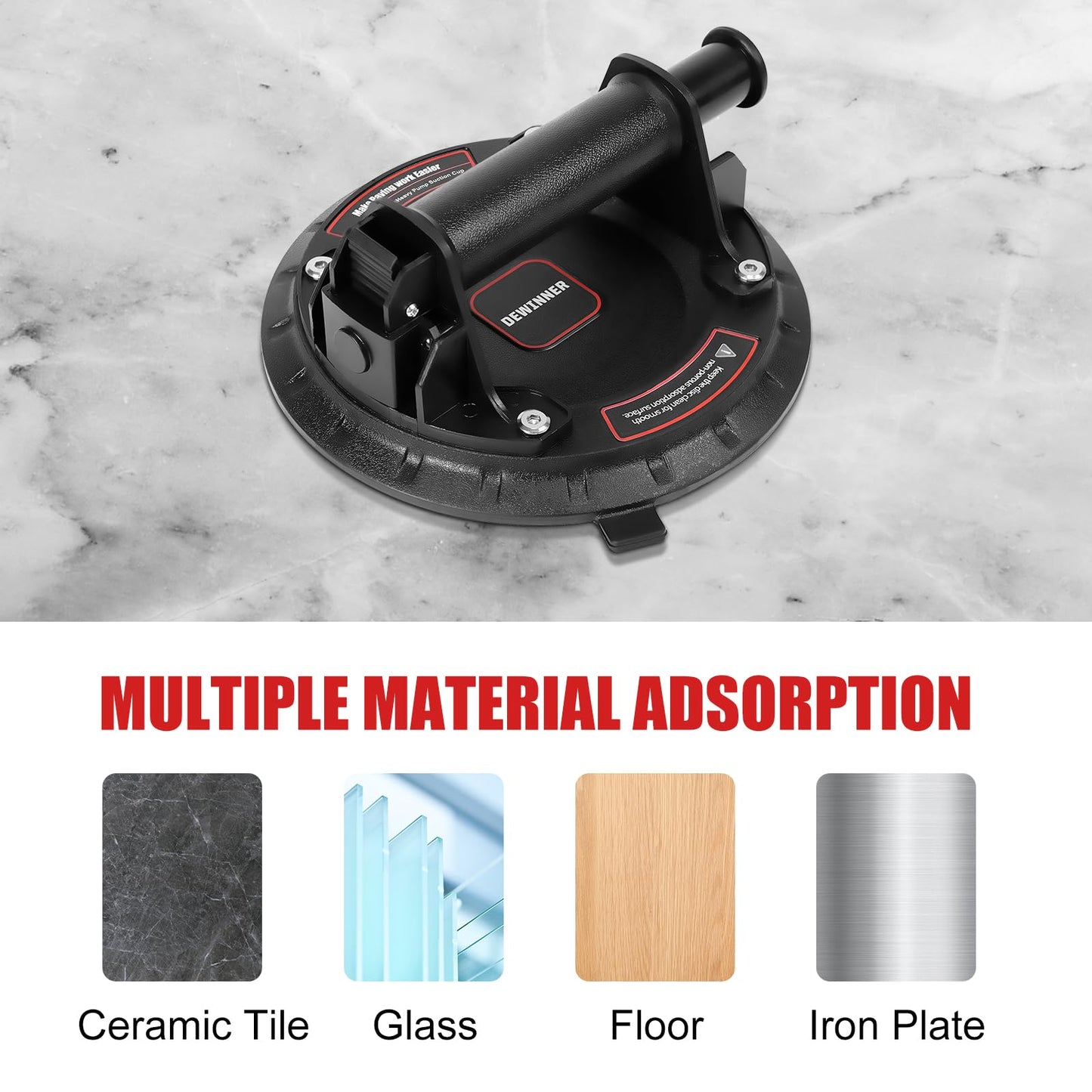 DEWINNER 8" Glass Suction Cups - Heavy-Duty Vacuum Glass Lifter for Tiles and Granite - 660lbs Load Capacity - 2 Pack Industrial Suction Cup with Carry Case