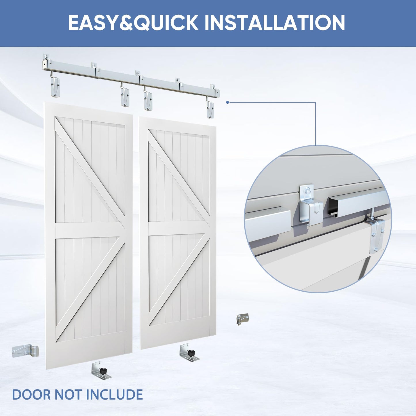 Exterior Barn Door Hardware Kit, BARNSMITH 14FT Sliding Barn Door Hardware Heavy Duty Doors Track Kit for Double Doors Use, Wall Mount, Silver (Hardware Only)