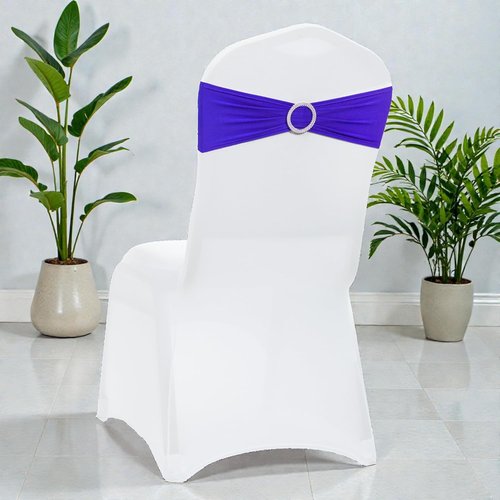 MDS Premium Spandex Chair Sashes - Stretch Covers with Buckle Slider | Pack of 100 - Royal Blue
