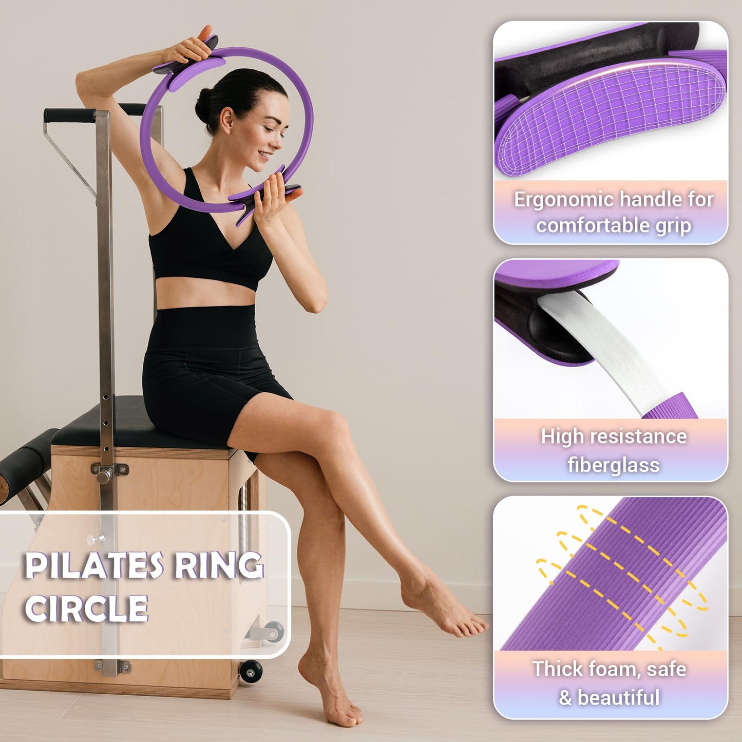 Paleclouds Pilates Ring Set for Women, 12" Pilates Ring and Ball Set with Resistance Bands for Home Workouts, Portable Pilates Kit with Bag & 2 Training Poster for Full Body Exercise(Purple)
