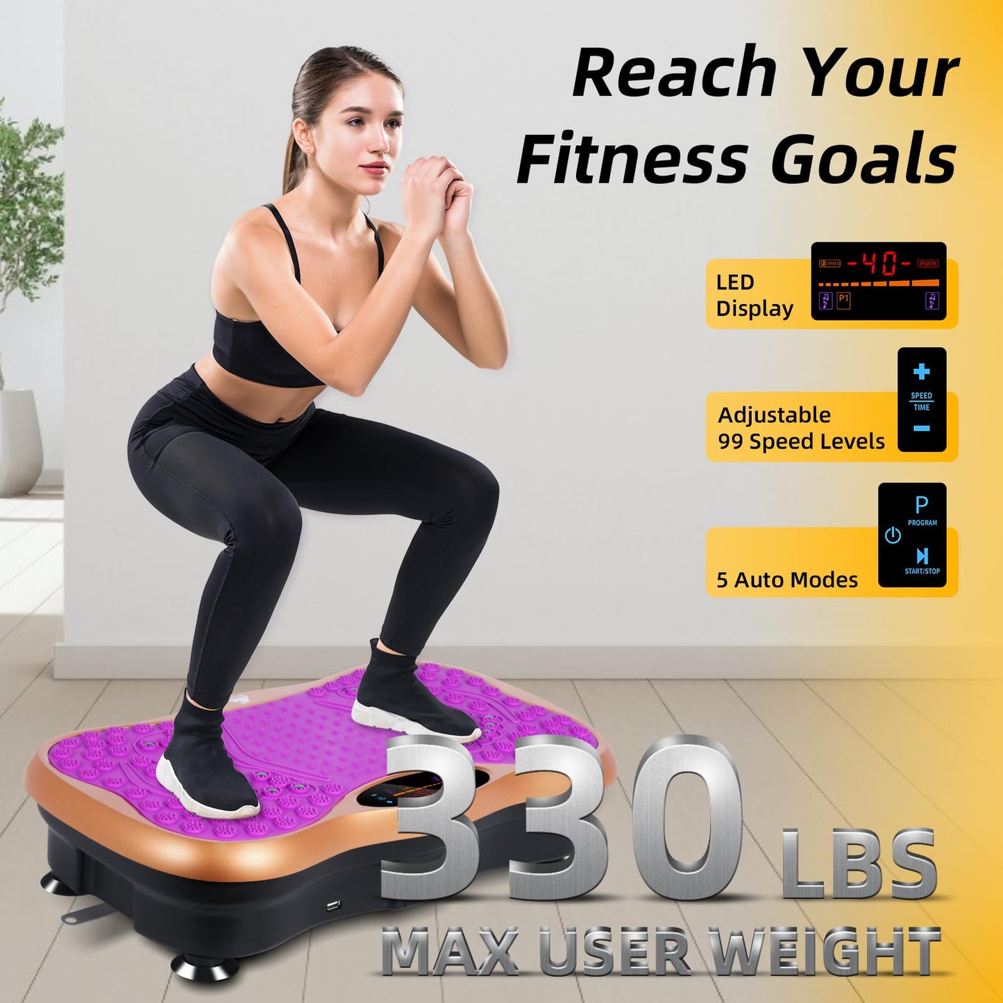 Himaly Vibration Plate Machine, Vibration Fitness Trainer with Bluetooth Speaker, 5 Program Modes, 2 Resistance Bands, Home Exercise Equipment for Fitness Body Toning Black and Purple