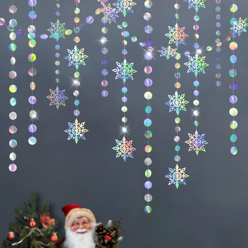 Cheerland Iridescent Snowflake Garland - Holographic Winter Wonderland Decor for Parties